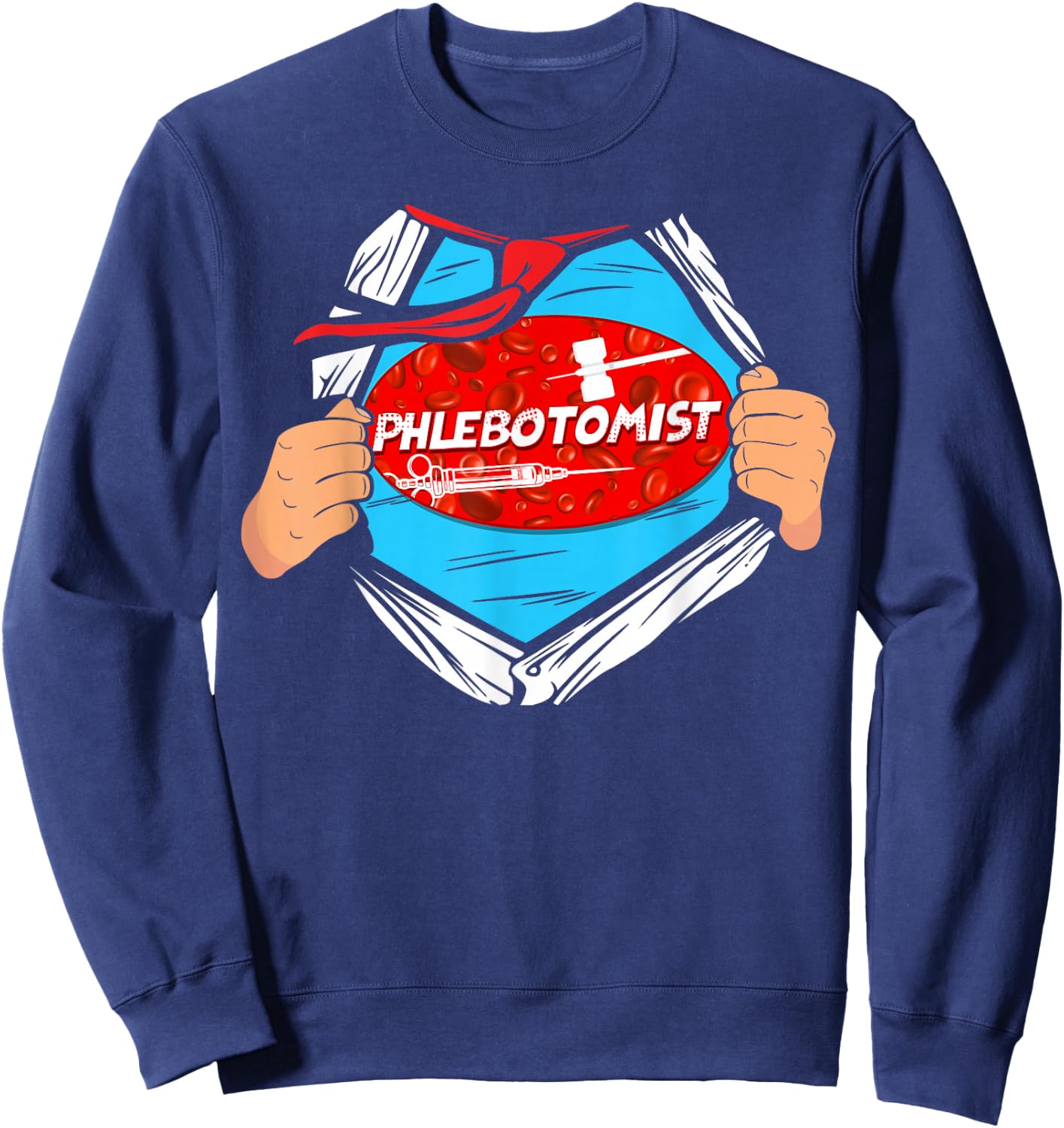 Phlebotomist Tech Technician Superhero Sweatshirt - Sweatshirt | Navy