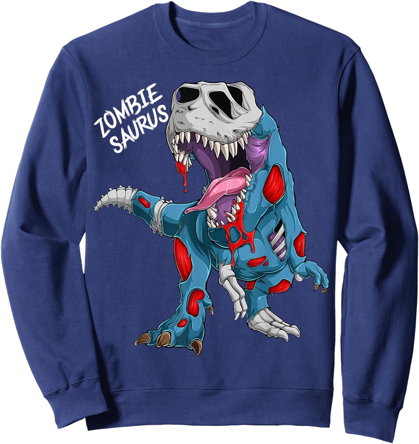Dinosaur Shirt Zombiesaurus T-Rex Zombie Costume Halloween Sweatshirt - Sweatshirt | Navy