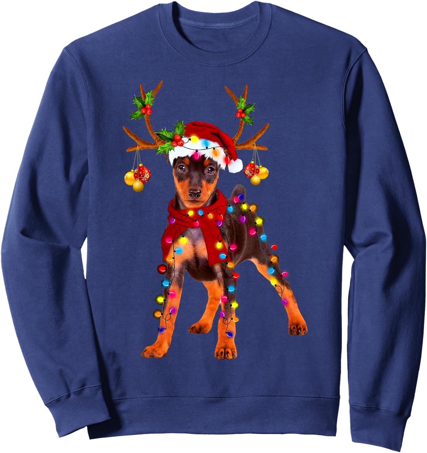 Santa min pin gorgeous reindeer Light Christmas Sweatshirt - Sweatshirt | Navy