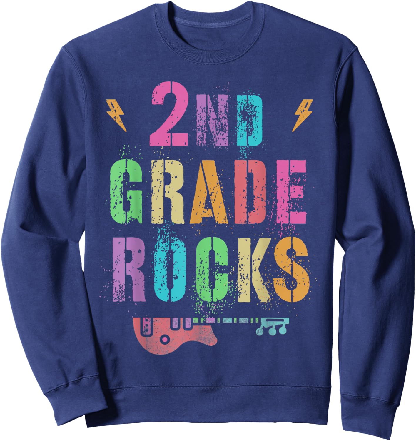 2nd GRADE ROCKS Teacher SECOND Grader Rockstar Team Vintage Sweatshirt - Sweatshirt | Navy