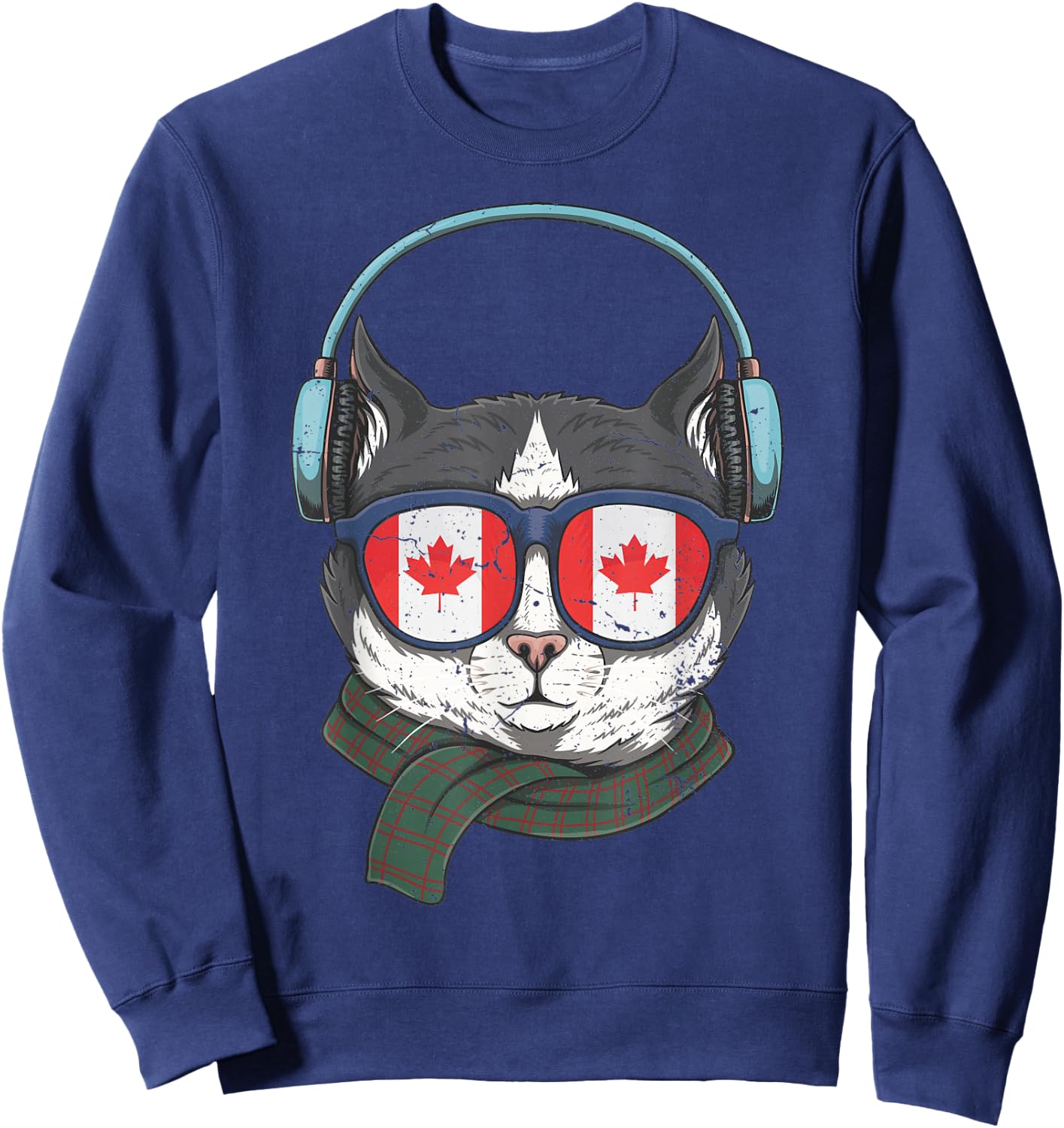 Canada Flag Canadian Cat Sunglasses Funny Men Women Kids Sweatshirt - Sweatshirt | Navy