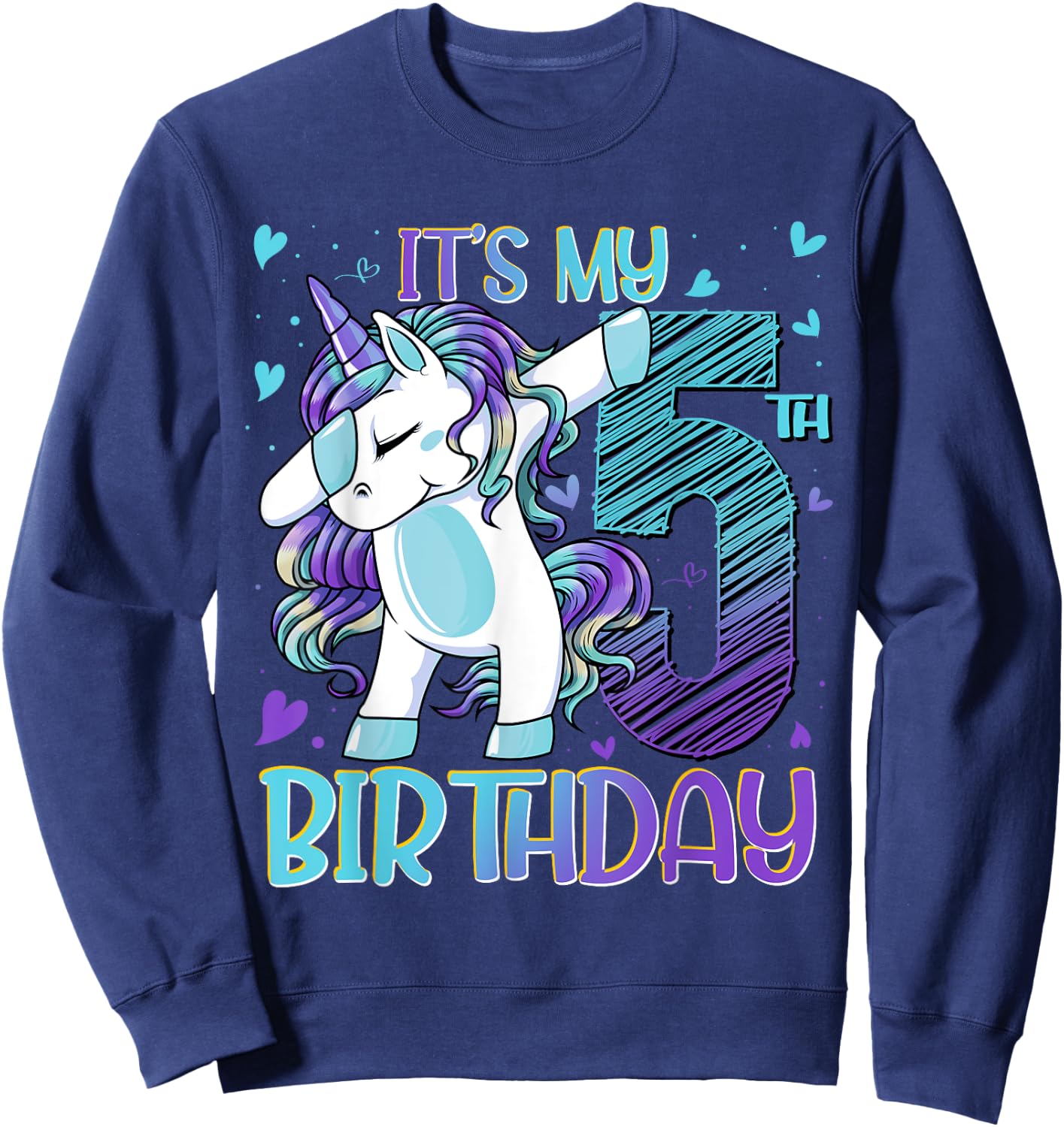 5 Year Old Unicorn Dabbing 5th Birthday Girl Unicorn Party Sweatshirt - Sweatshirt | Navy