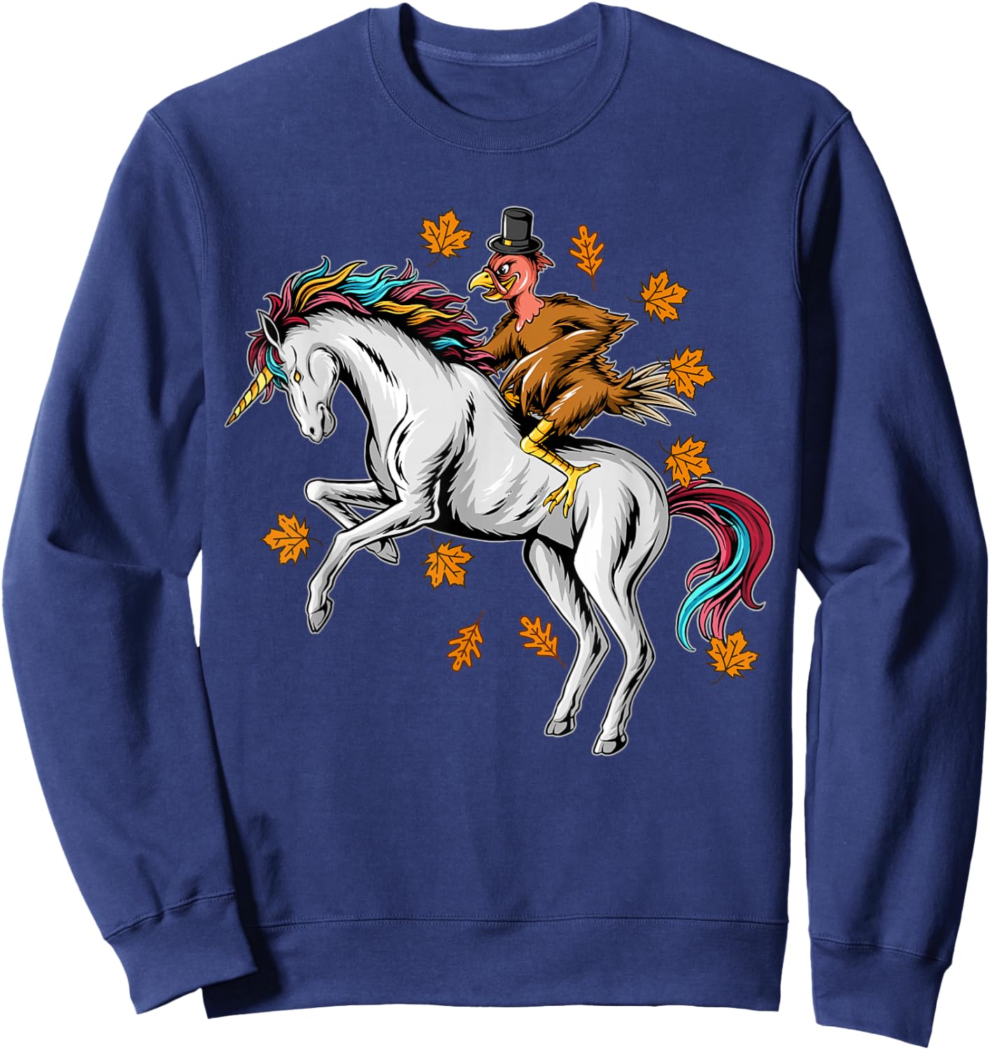 Thanksgiving Turkey Riding Unicorn Sweatshirt - Sweatshirt | Navy