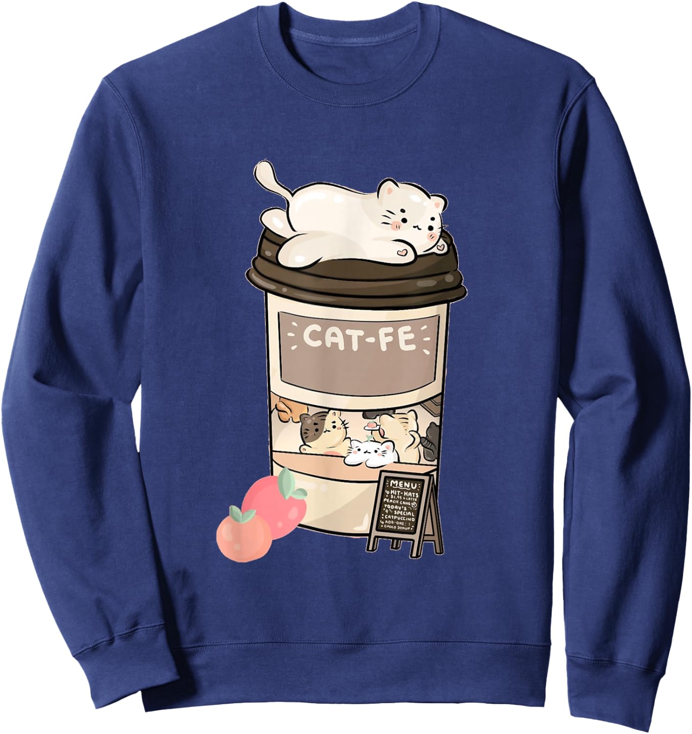 Cute Cat Cafe, Kawaii Cat Coffee, Anime Neko Kitty, Cat Puns Sweatshirt - Sweatshirt | Navy
