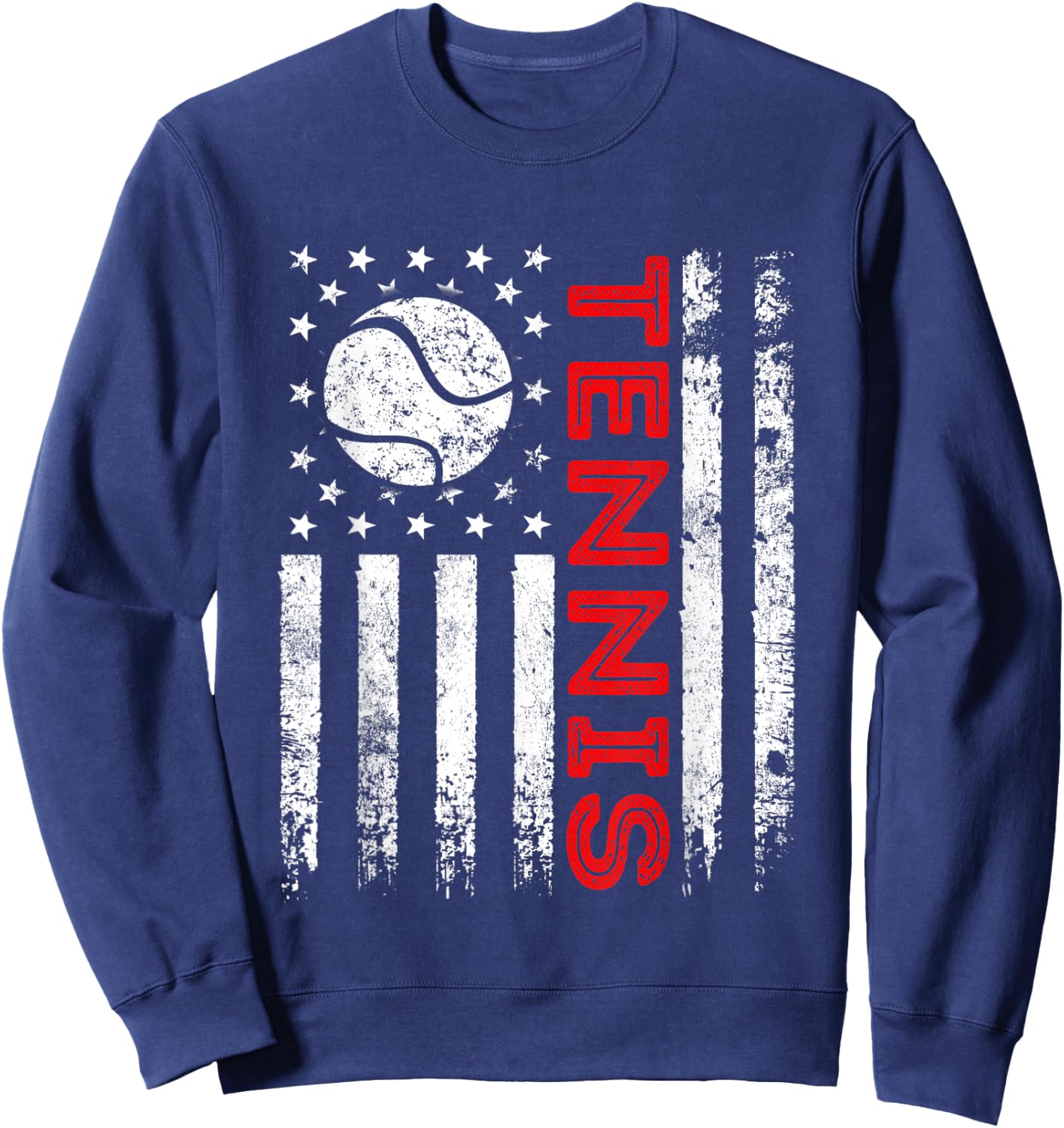 Distressed American Flag Tennis Patriotic 4th Of July Sweatshirt - Sweatshirt | Navy