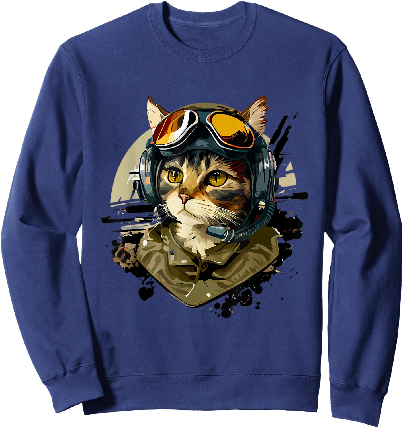 Cat Pilot Colorful Cat Kitty Art Sweatshirt - Sweatshirt | Navy