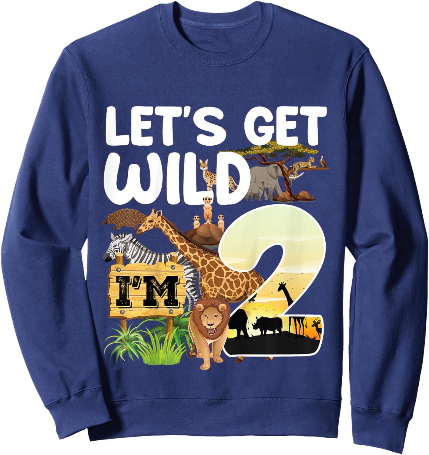 Kids 2 Year Old Zoo Birthday Safari Jungle Animal 2nd B-Day Sweatshirt - Sweatshirt | Navy