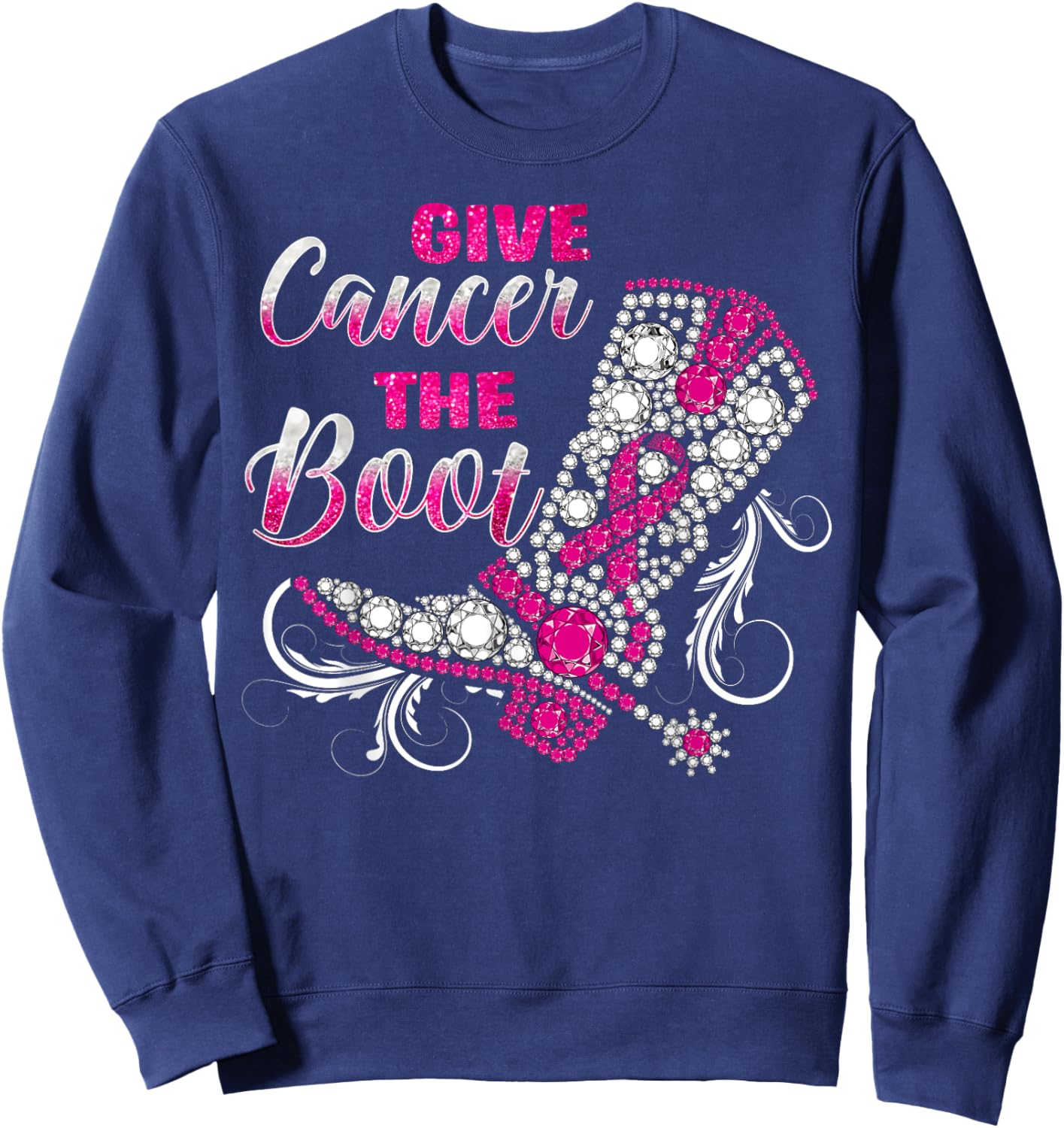 Breast Cancer Gift Western Cowboy Boots Pink Ribbon Survivor Sweatshirt - Sweatshirt | Navy
