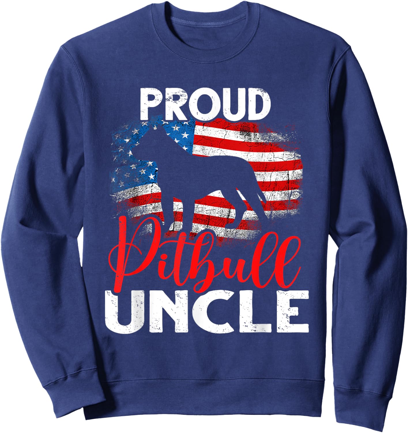 Vintage Proud Pitbull Dog Uncle American Flag Men Sweatshirt - Sweatshirt | Navy