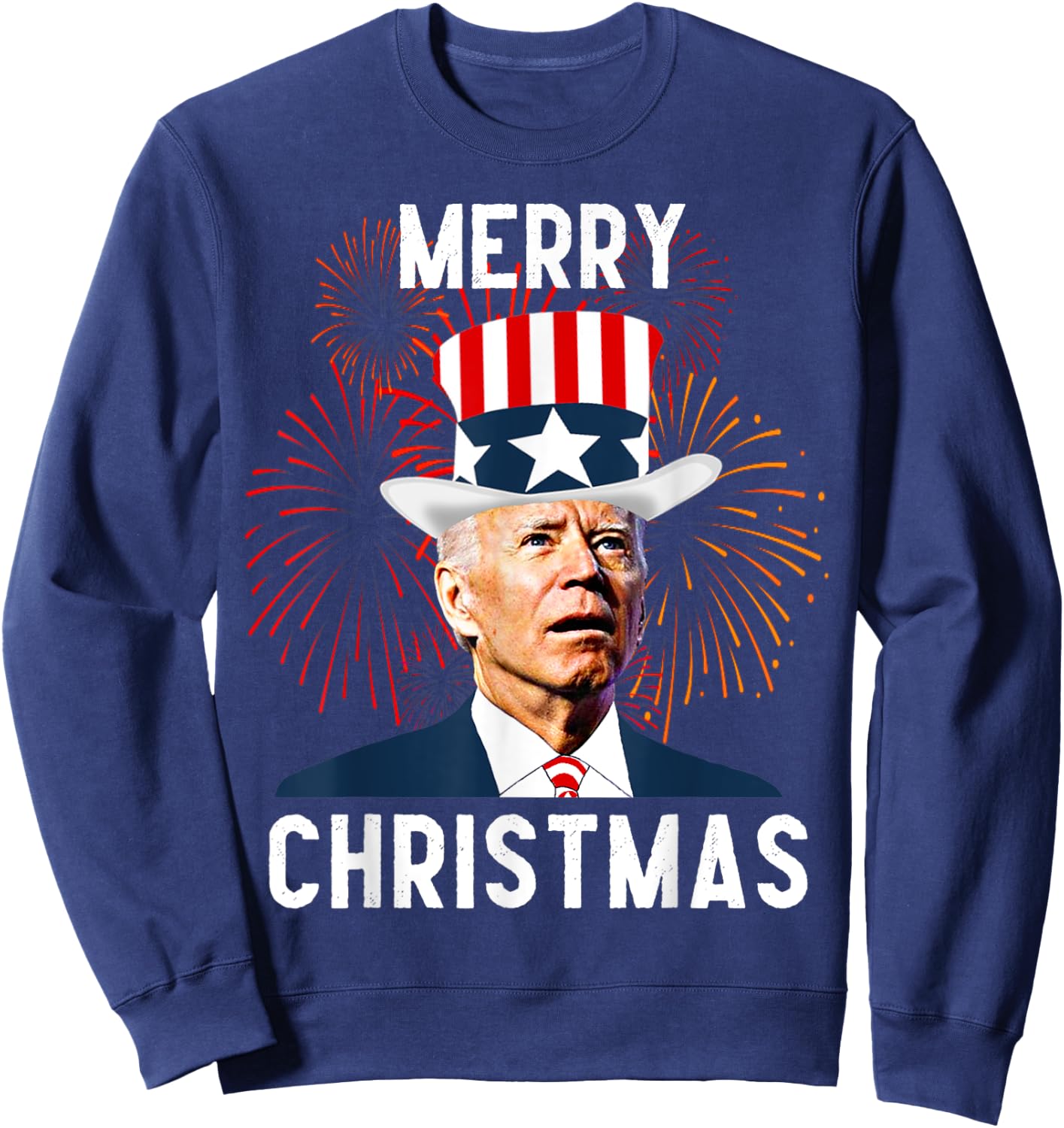 Funny Joe Biden Merry Christmas For Fourth Of July Sweatshirt - Sweatshirt | Navy