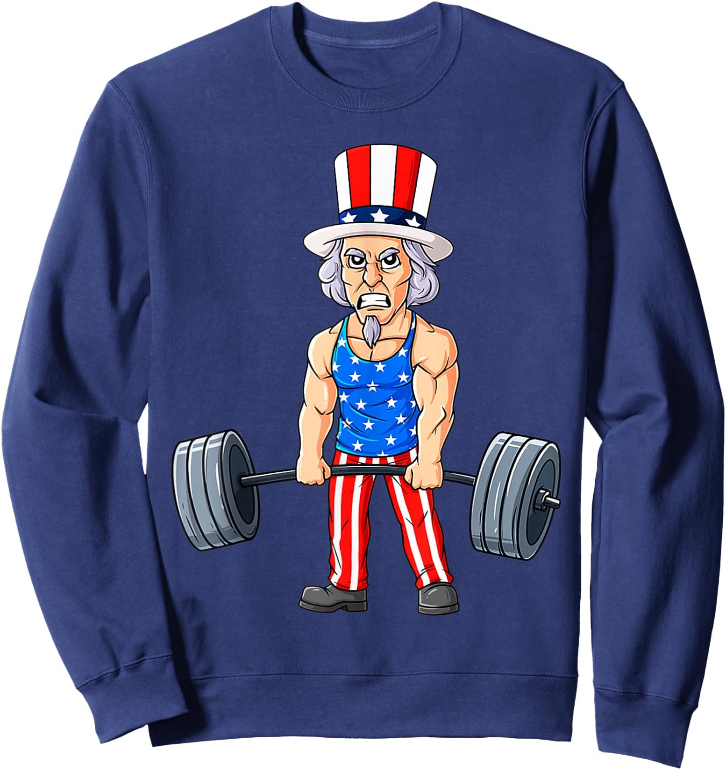 4th Of July Uncle Sam Weightlifting Funny Deadlift Fitness Sweatshirt - Sweatshirt | Navy