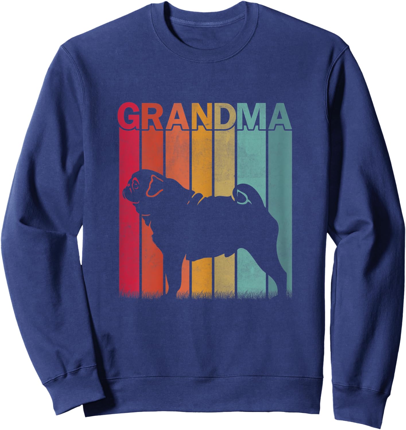 Distressed Pug Dog Graphic Retro Mother's Day Grandma Sweatshirt - Sweatshirt | Navy