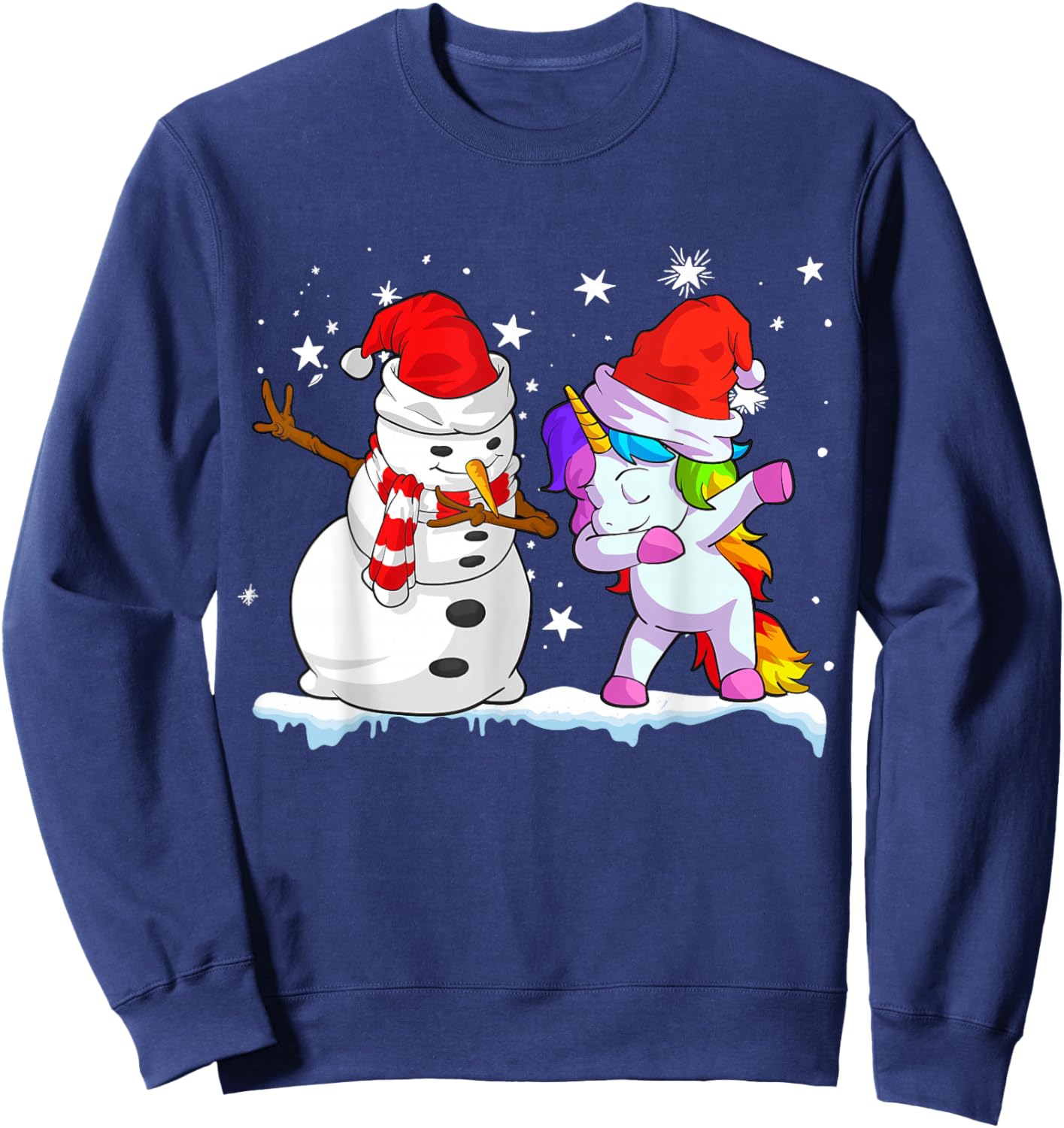 Unicorn Christmas Shirt Girls Women Santa Hat Snowman Sweatshirt - Sweatshirt | Navy