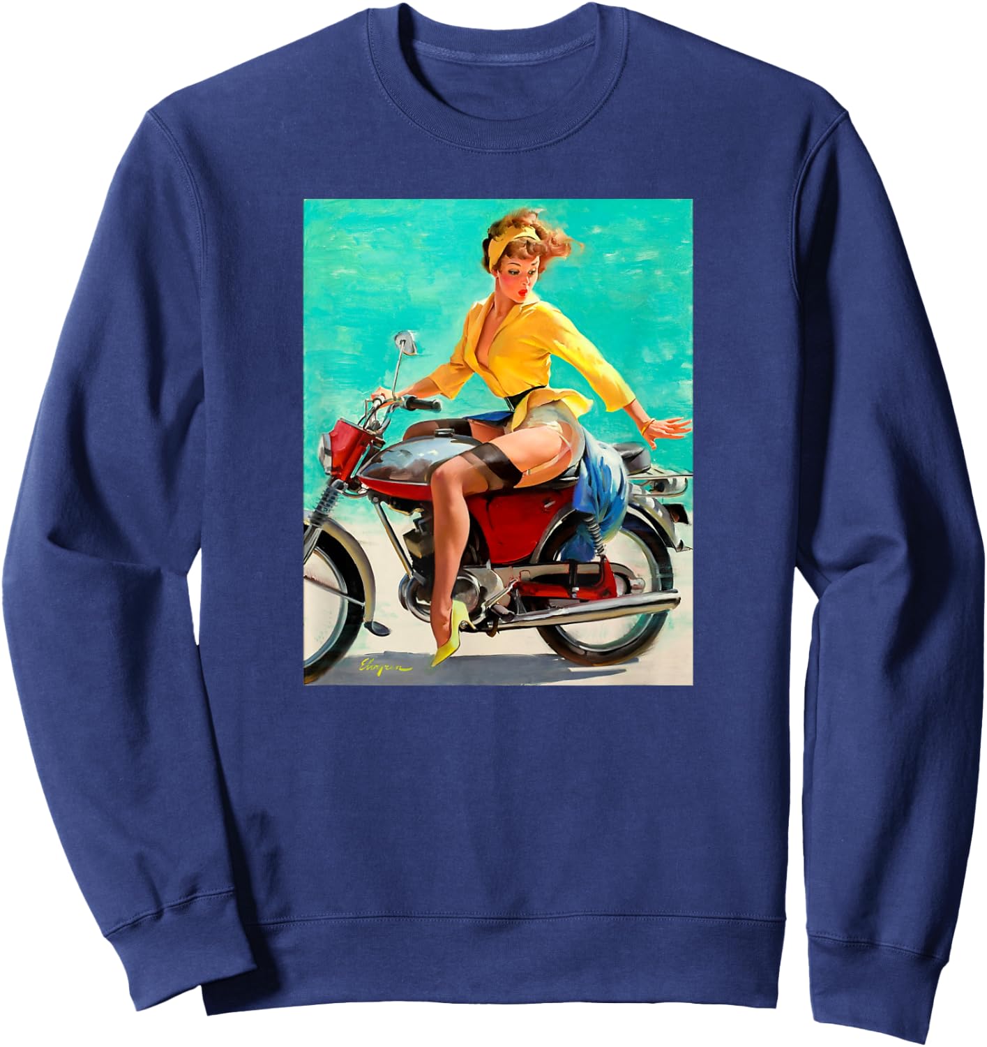 Motorcycle Pinup Girl Vintage Pin up Biker Sexy Sweatshirt - Sweatshirt | Navy