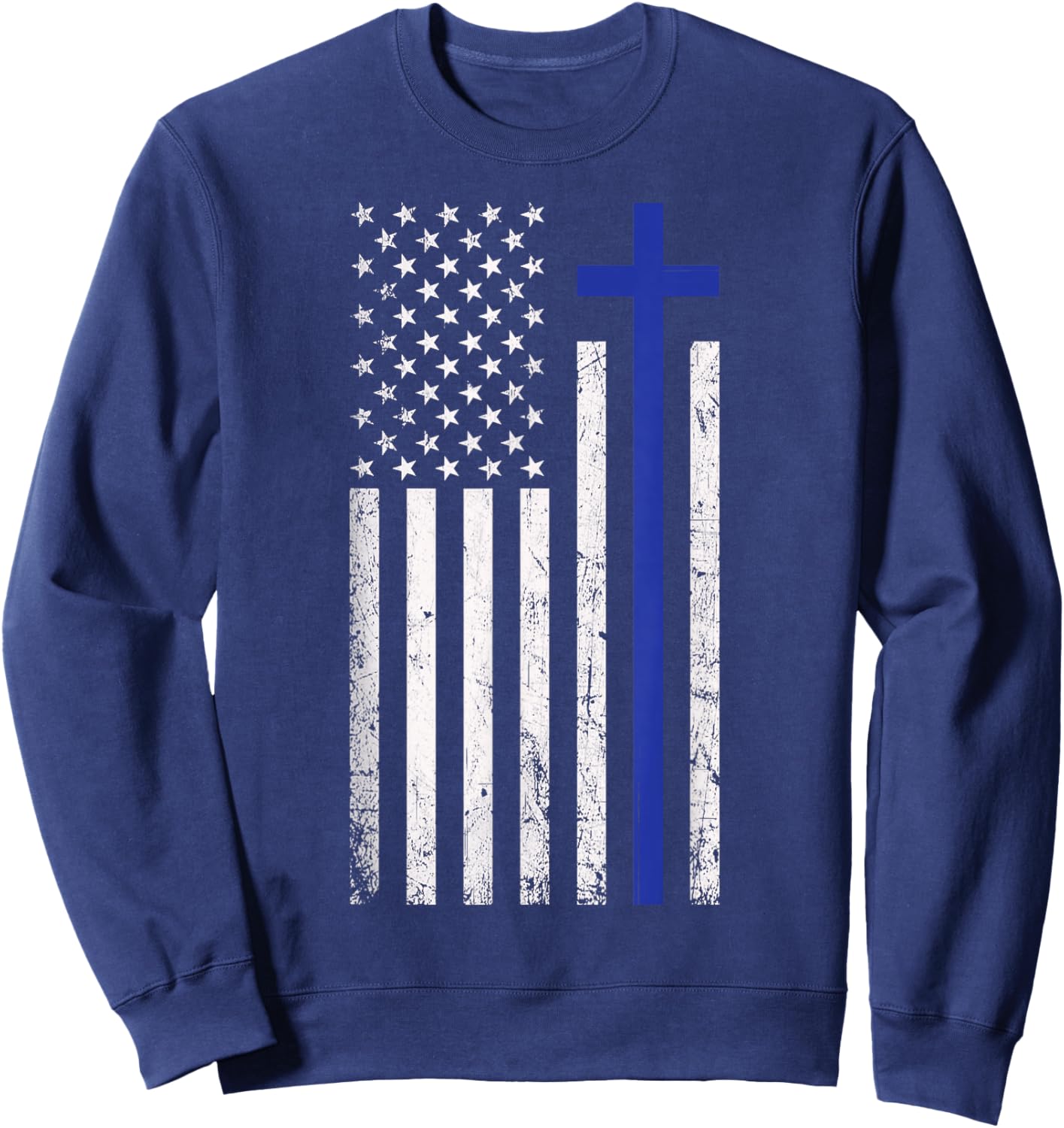 Christian American Flag Cross Blue Line Law Enforcement. Sweatshirt - Sweatshirt | Navy