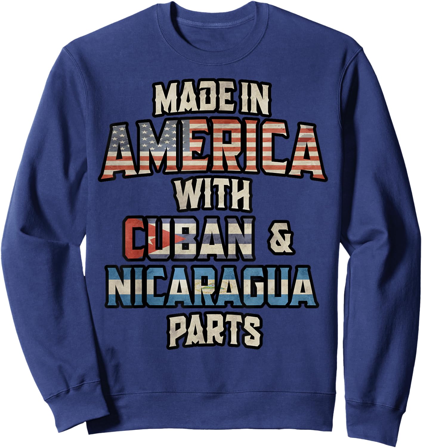 Cuban And Nicaraguan Made In America Mix Heritage Vintage Sweatshirt - Sweatshirt | Navy