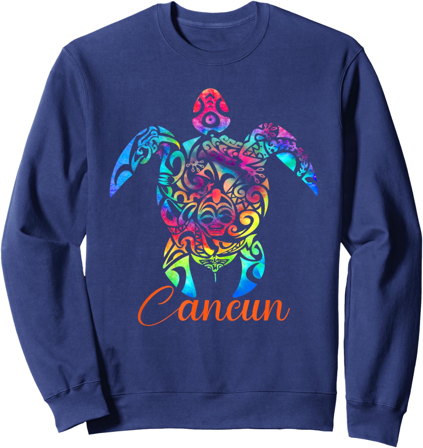 Cancun Mexico Sea Turtle Beach Vacay Trip Tie Dye Sweatshirt - Sweatshirt | Navy