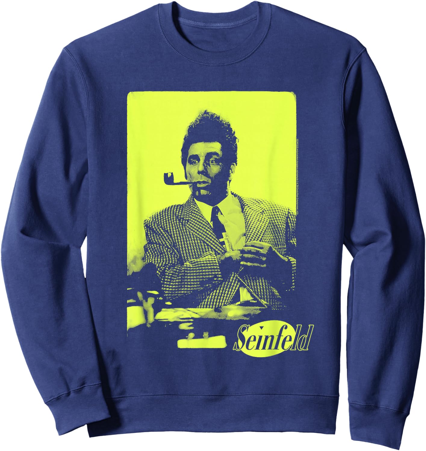 Seinfeld Kramer with Pipe Neon Portrait Funny 90's TV Show Sweatshirt - Sweatshirt | Navy
