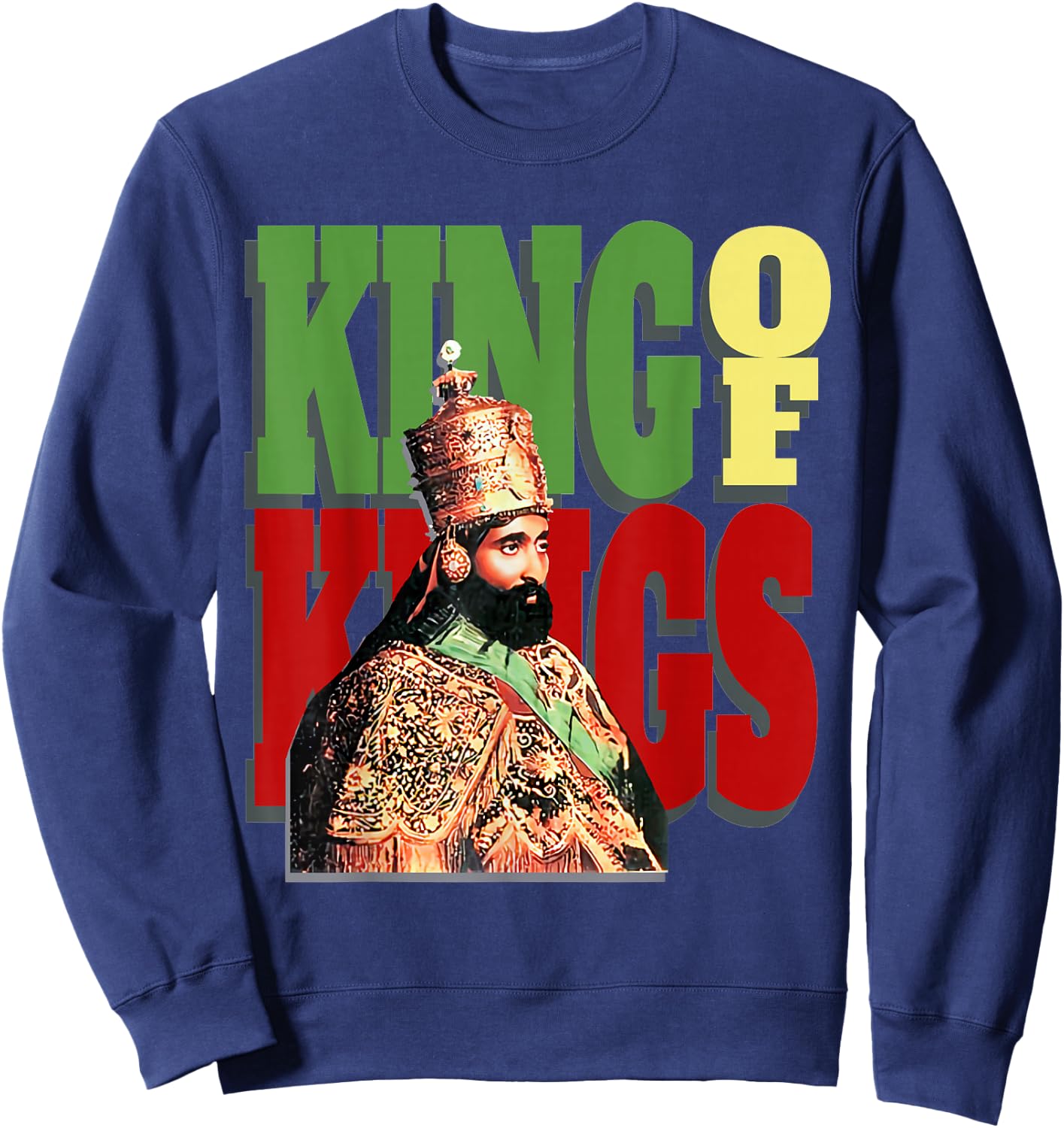 Haile Selassie King Rastafarian Sweatshirt - Sweatshirt | Navy