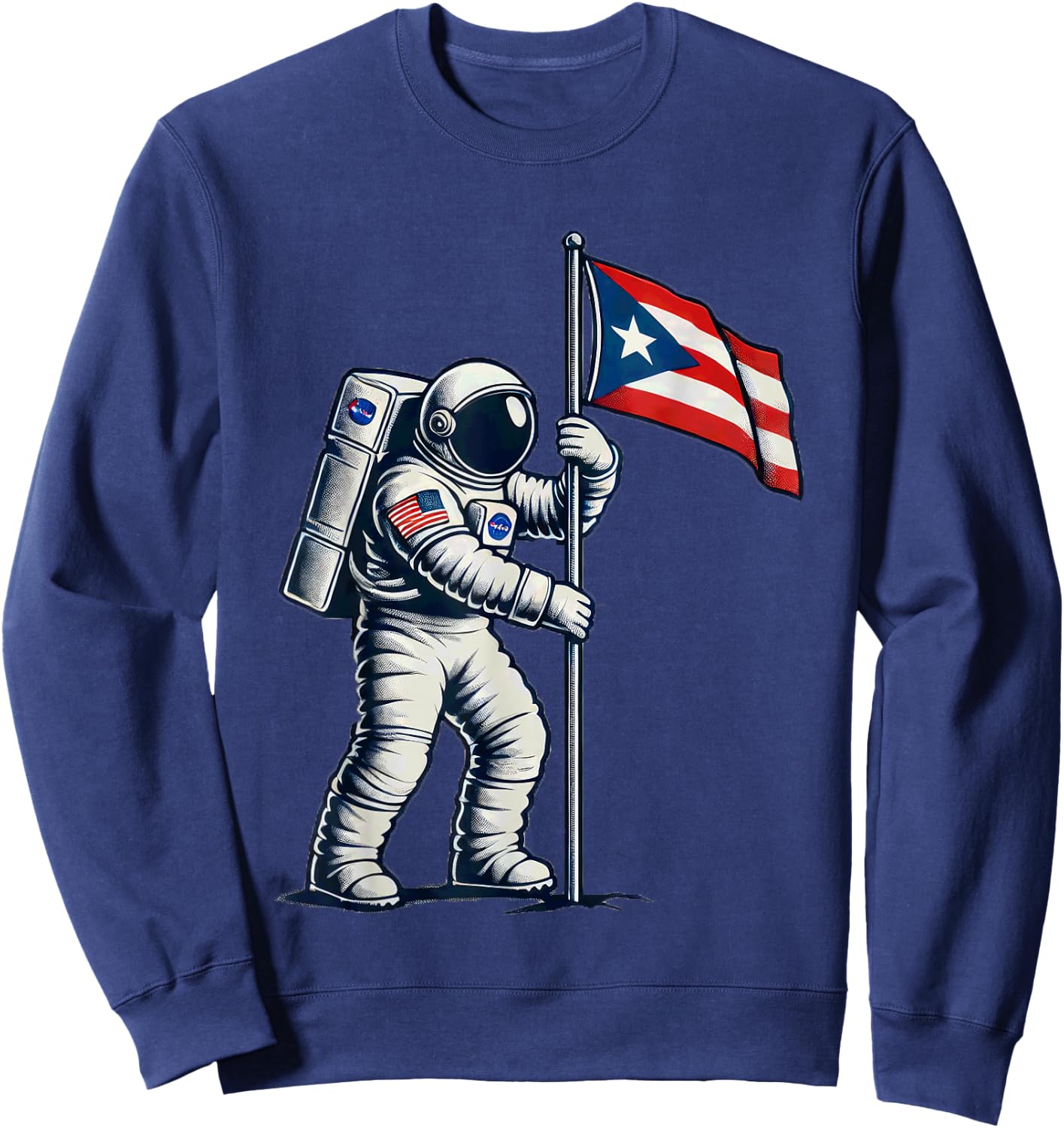 Astronaut Holding Puerto Rican Flag Moon Landing Boricua Sweatshirt - Sweatshirt | Navy