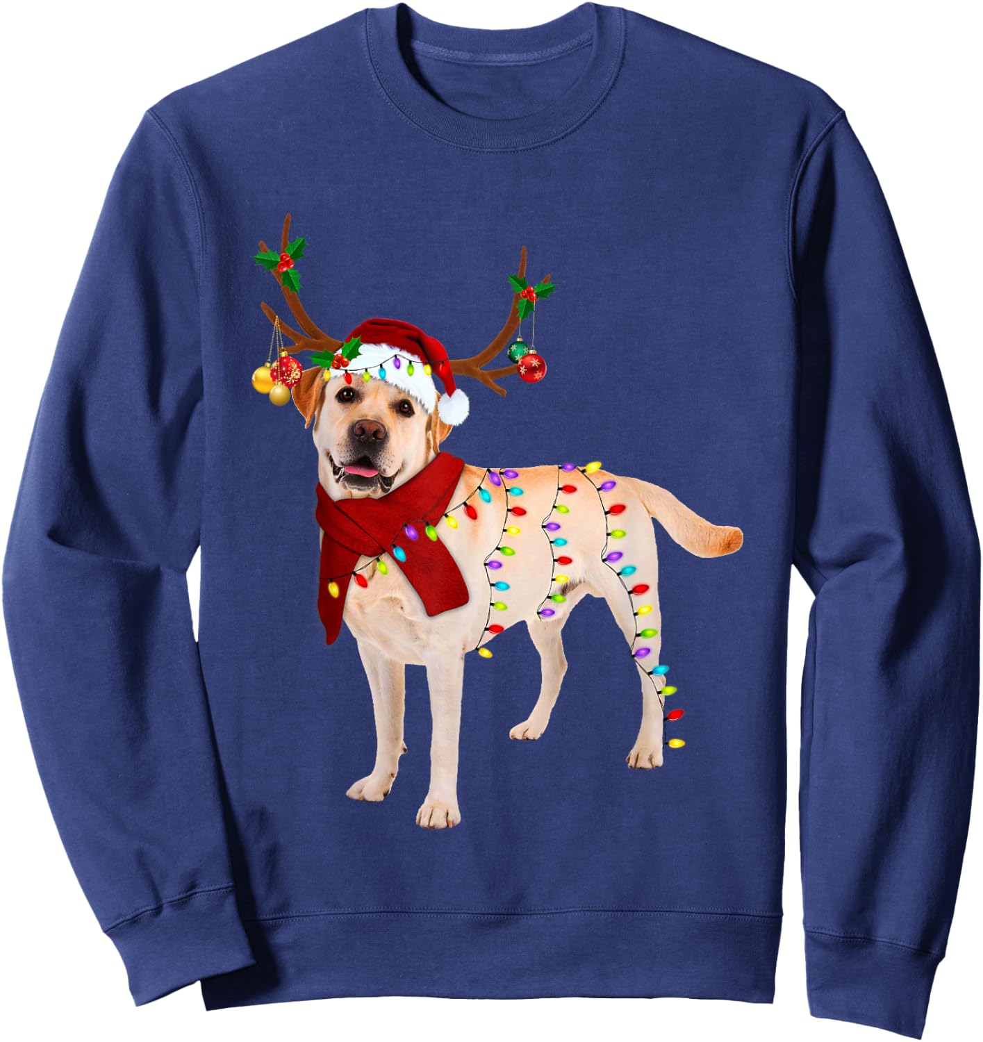 Santa Labrador retriever reindeer Light Christmas Sweatshirt - Sweatshirt | Navy