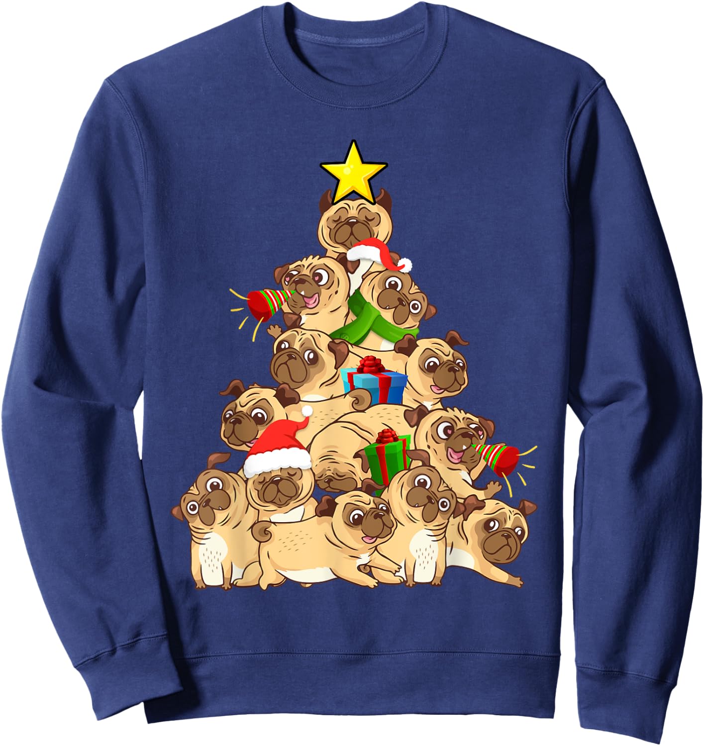 Pug Dogs Tree Christmas Sweater Xmas Pet Animal Dog Gifts Women Kids Sweatshirt - Sweatshirt | Navy