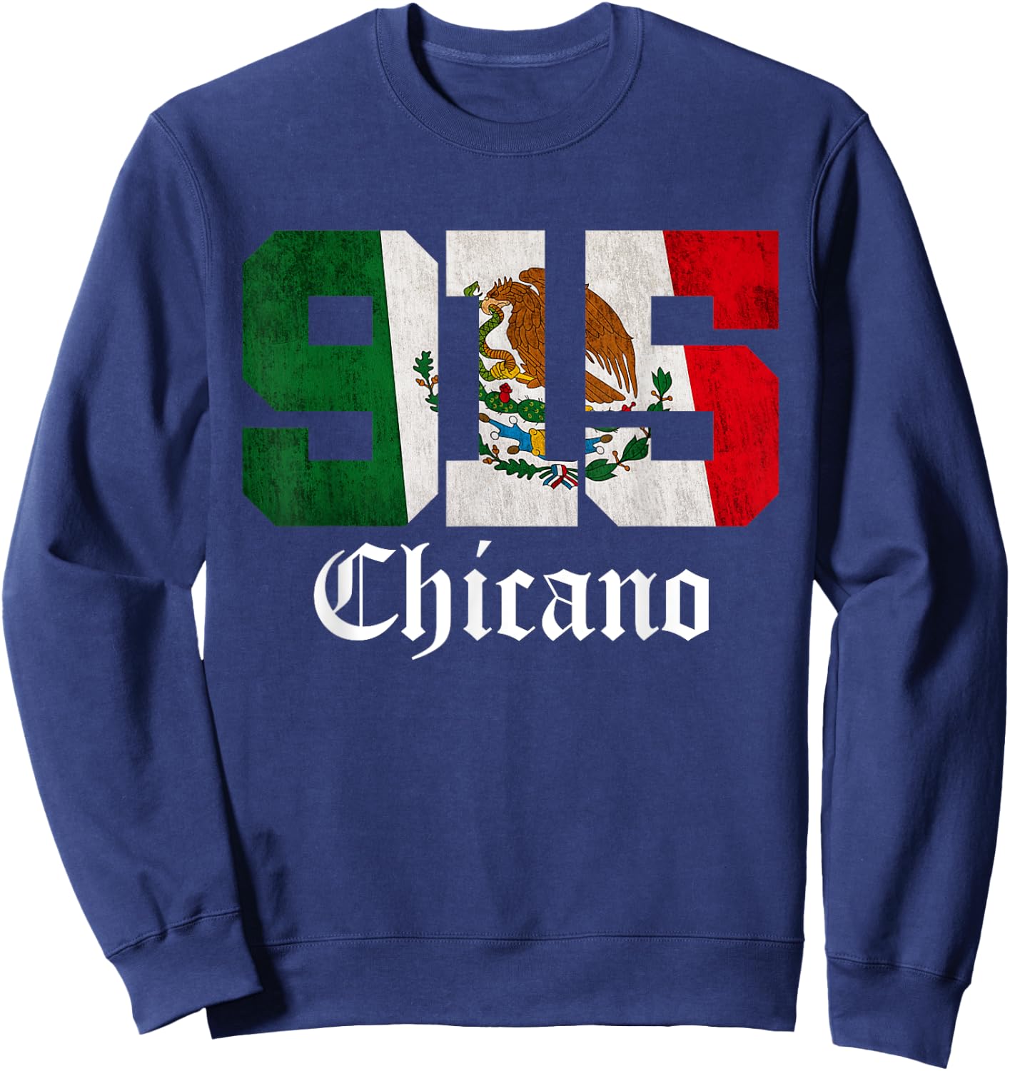 Mexican Flag Chicano Apparel Texas 915 Area Code Sweatshirt - Sweatshirt | Navy