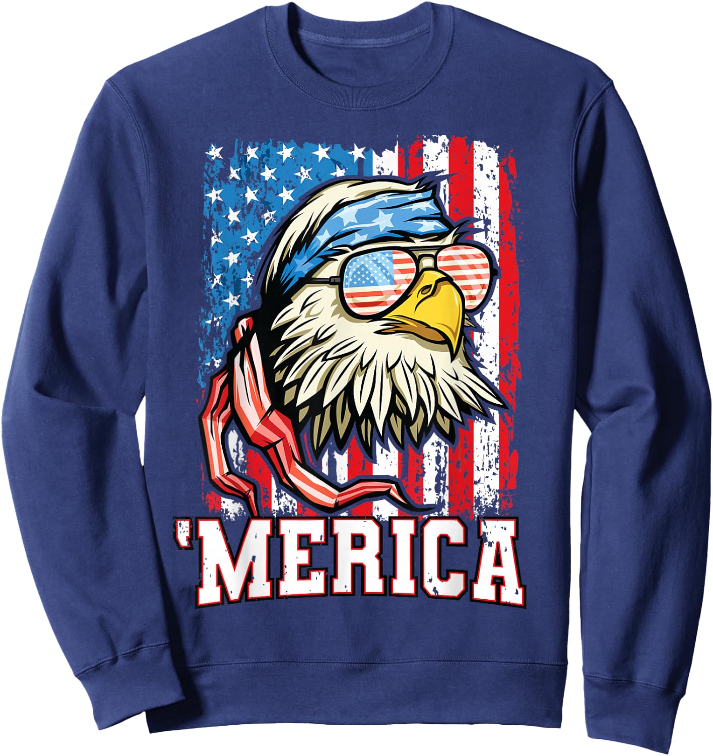 4th of July Shirt Bald Eagle USA Flag Patriotic Merica Sweatshirt - Sweatshirt | Navy