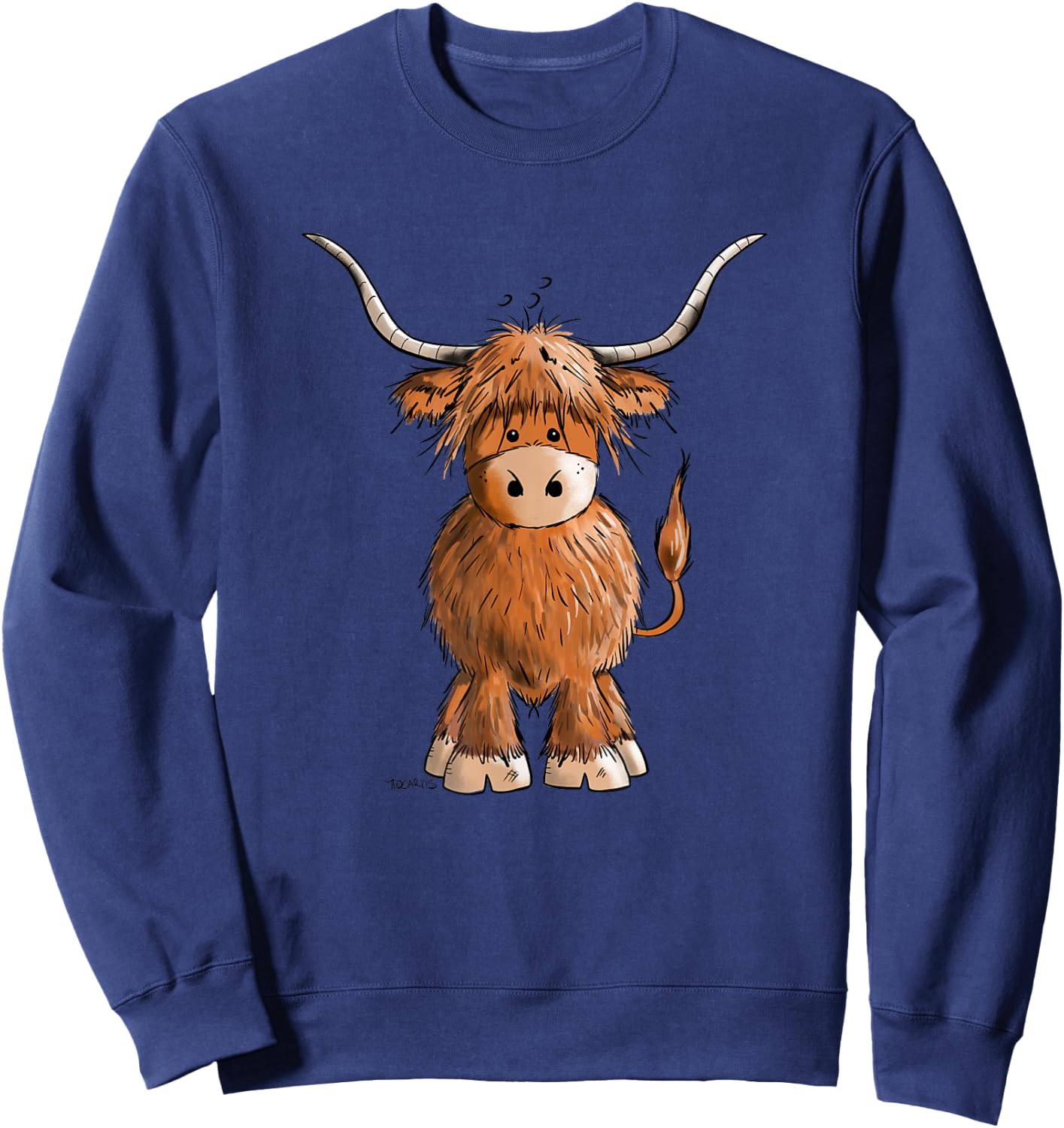 Cute Hairy Scottish Highland Cow Men Kids Sweatshirt - Sweatshirt | Navy