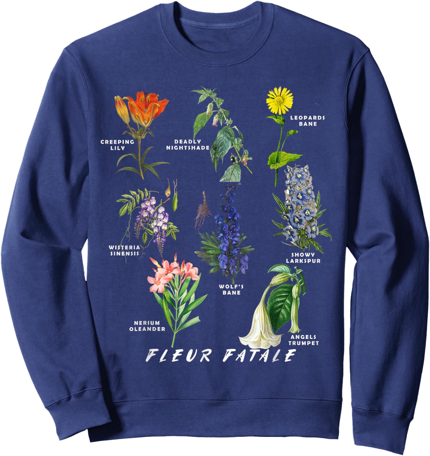 Botanist Gardening Fleur Fatale Poison Botanical Chart Sweatshirt - Sweatshirt | Navy