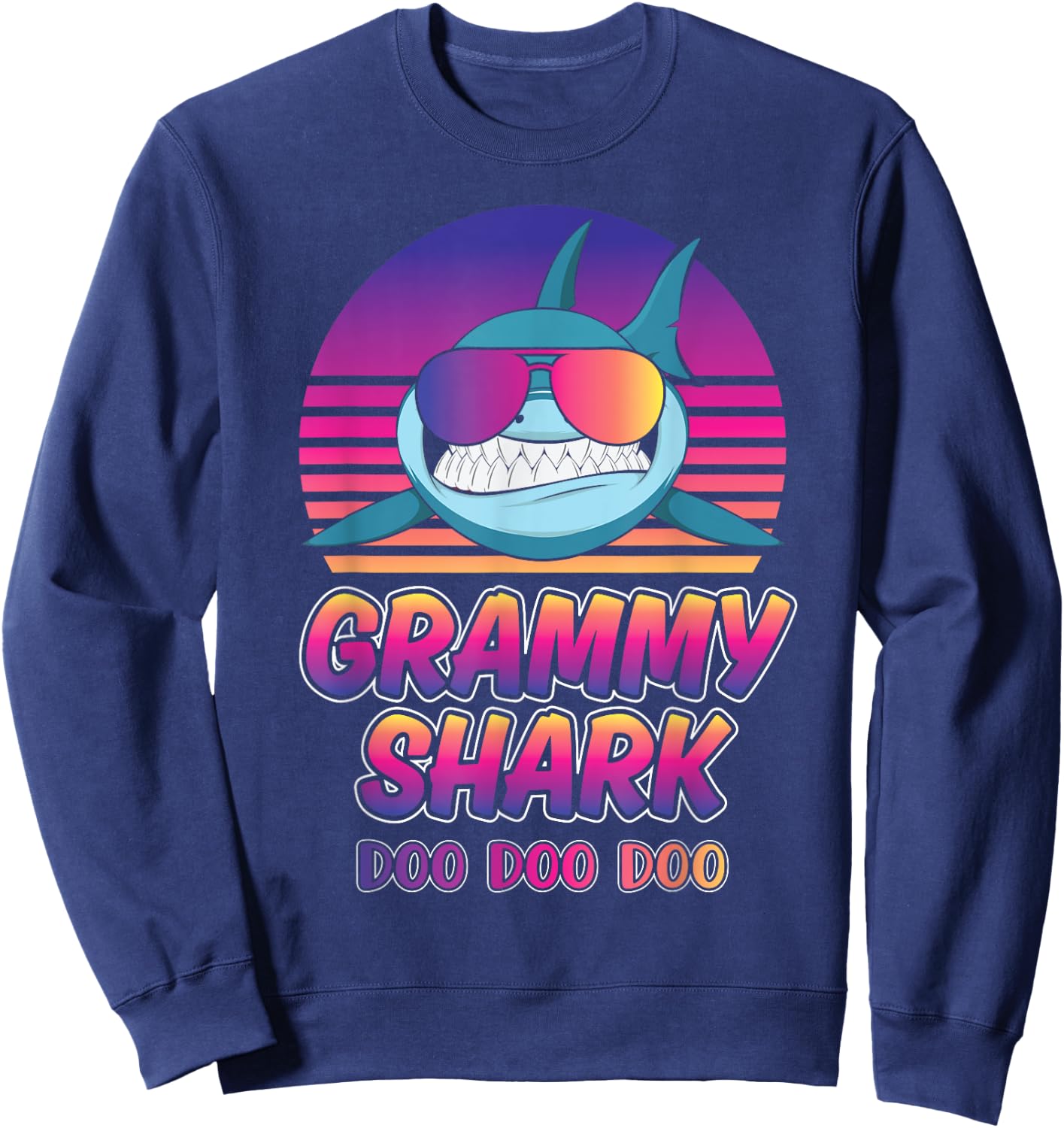 Grammy Shark Vintage Retro Sunset Graphic 2022 Sweatshirt - Sweatshirt | Navy