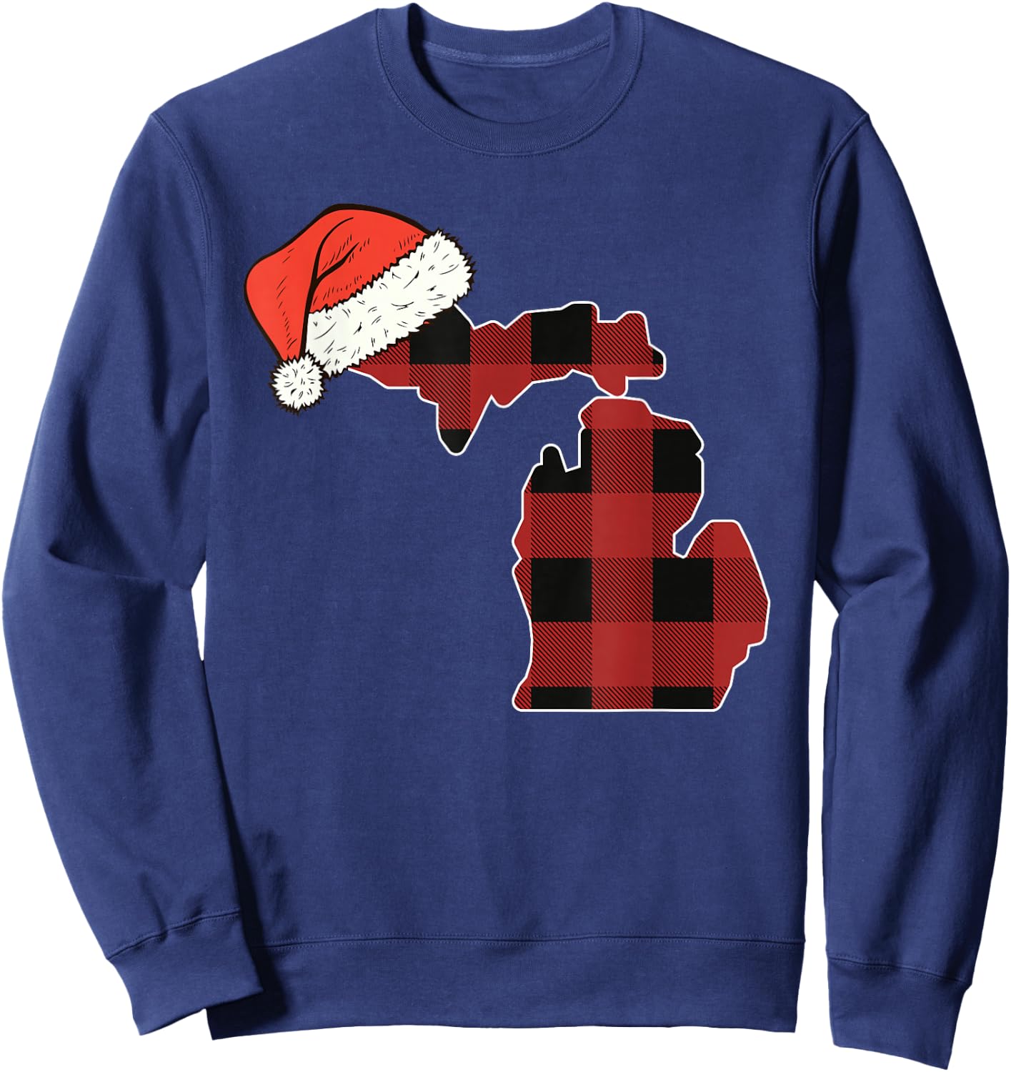 Michigan Plaid Christmas Santa Hat Holiday Matching Sweatshirt - Sweatshirt | Navy