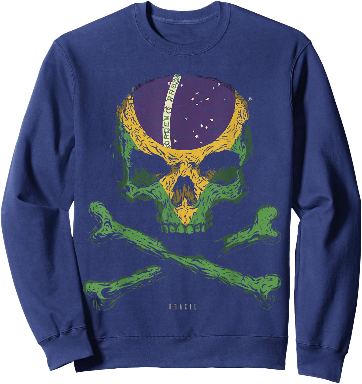 SKULL CROSSBONES BRAZIL Flag Skeleton Brazilian Heart Sweatshirt - Sweatshirt | Navy