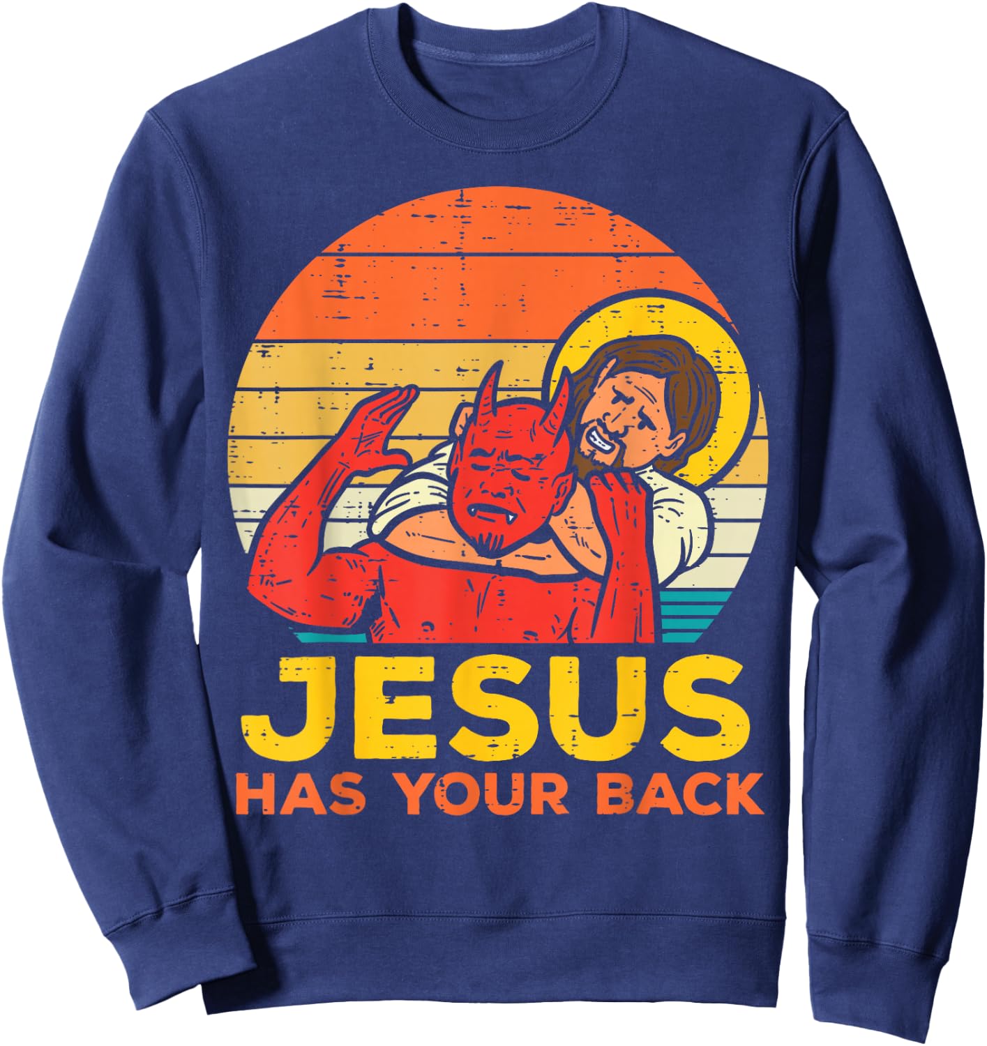 Jesus Has Your Back Jiu Jitsu Retro Christian Men Women Kids Sweatshirt - Sweatshirt | Navy