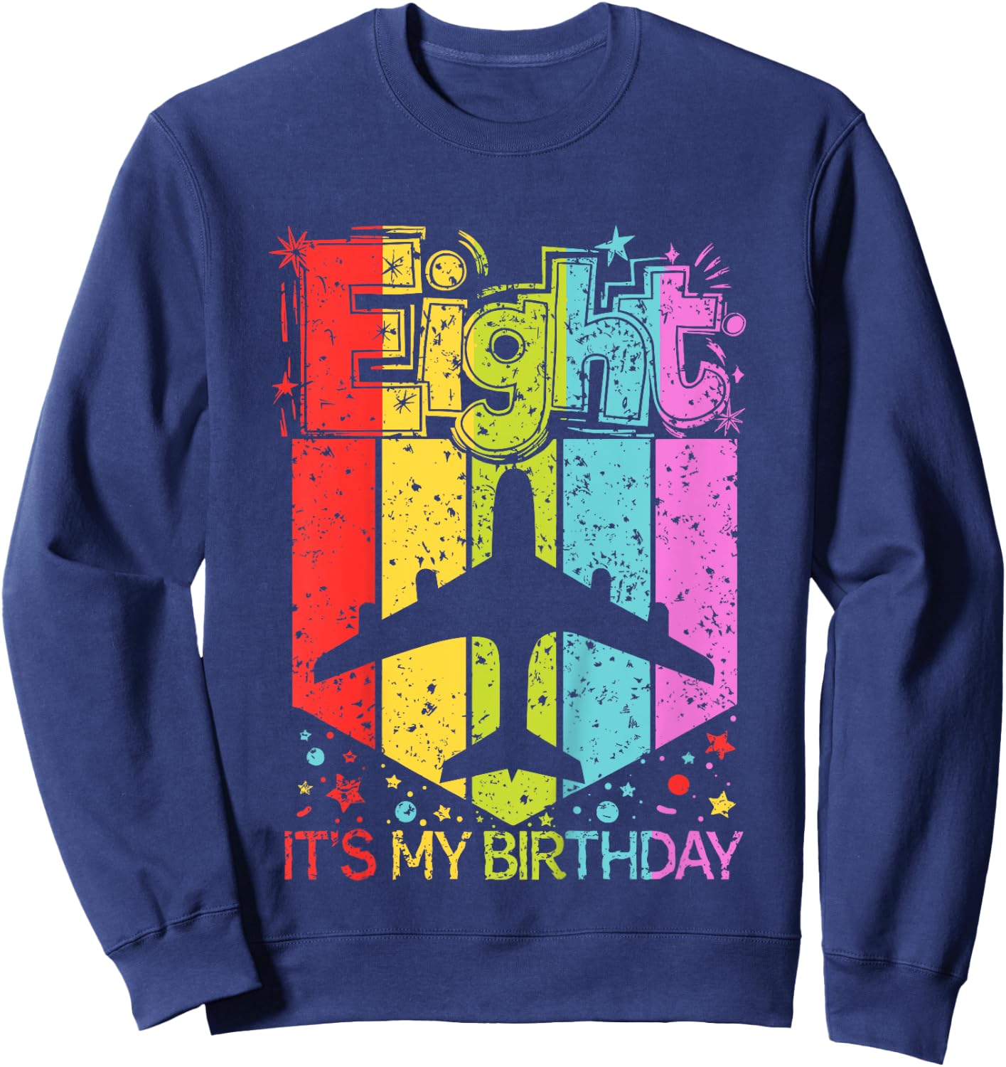 Kids 8th Birthday Boy Girl 8 Year Old Airplane Birthday Pilot Sweatshirt - Sweatshirt | Navy