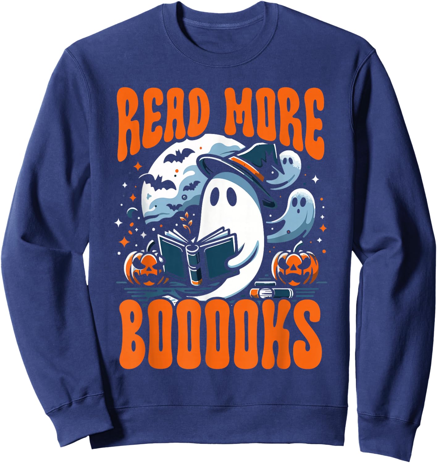 Halloween Book Lover Ghost Boo Pun Read More Boooks Sweatshirt - Sweatshirt | Navy