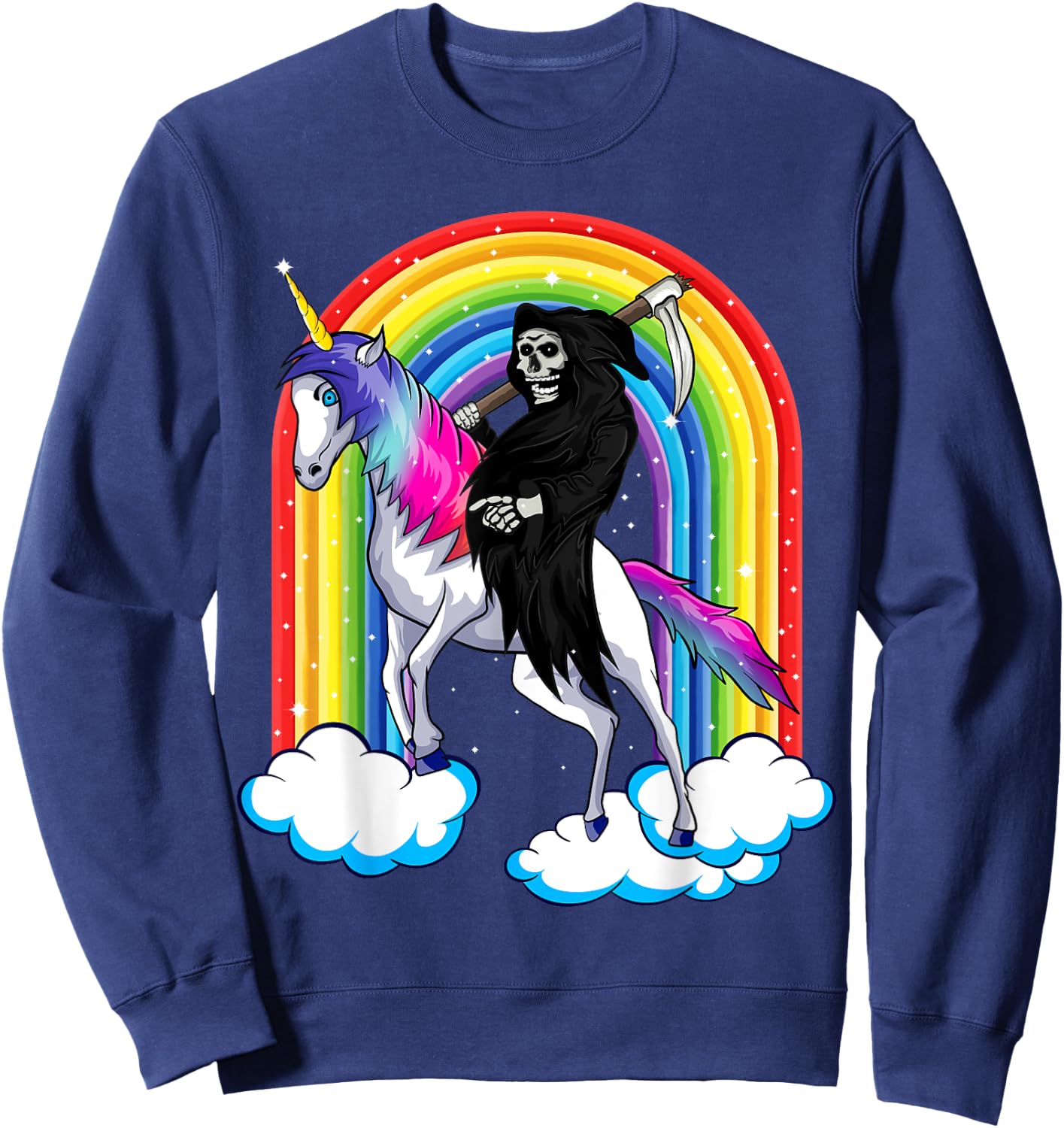 Grim Reaper Skull Riding An Unicorn, Death Unicorn Halloween Sweatshirt - Sweatshirt | Navy