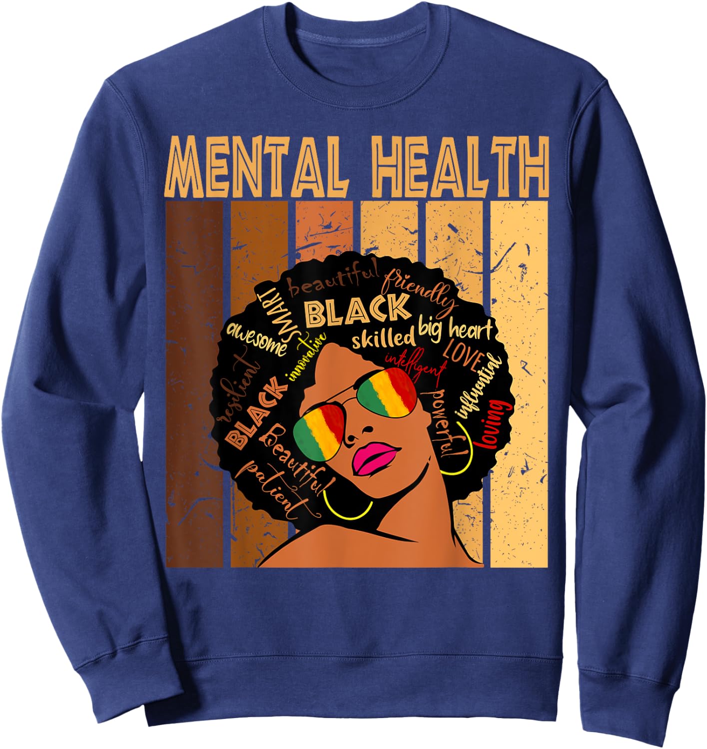 Mental Health Afro African American Black History Month Sweatshirt - Sweatshirt | Navy