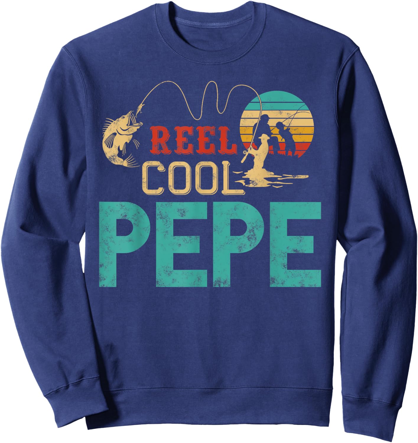 Reel Cool Pepe vintage funny fishing rod Gift Pepe Sweatshirt - Sweatshirt | Navy
