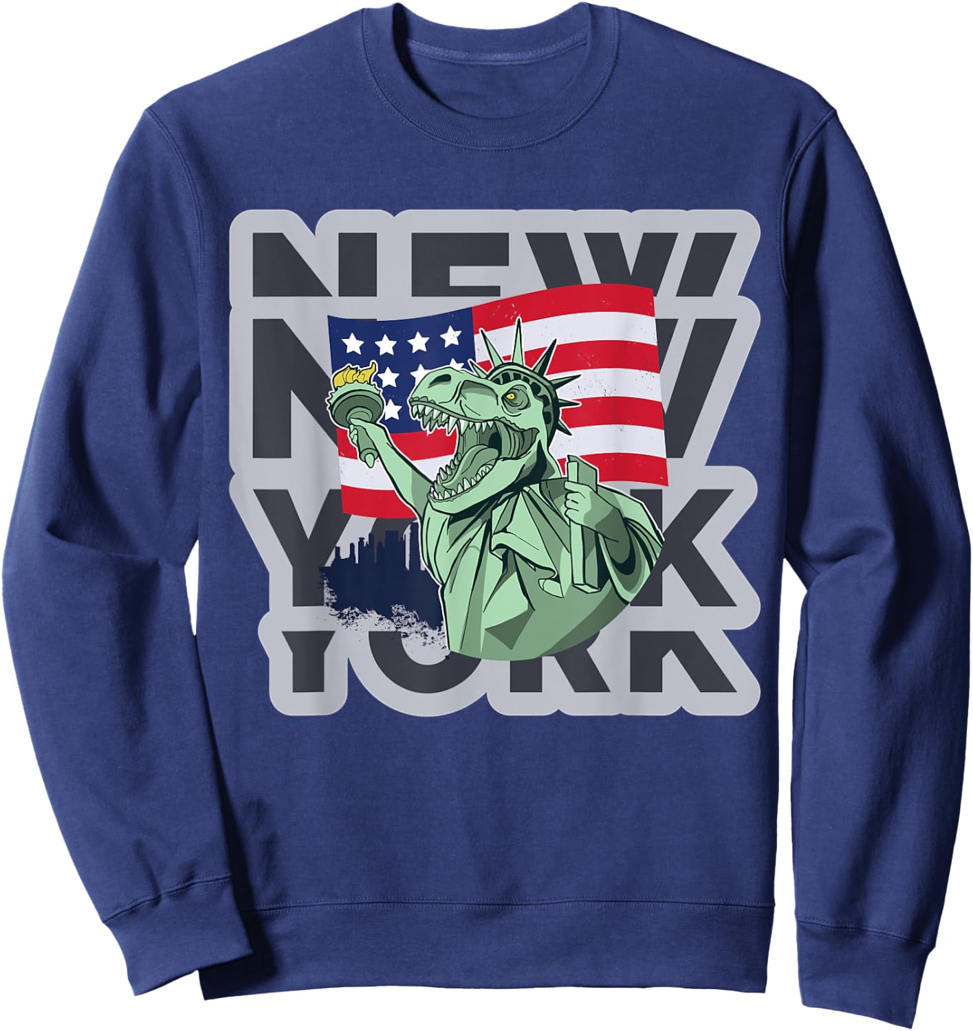 NYC New York City Skylines statue of liberty Growl Dinosaur Sweatshirt - Sweatshirt | Navy