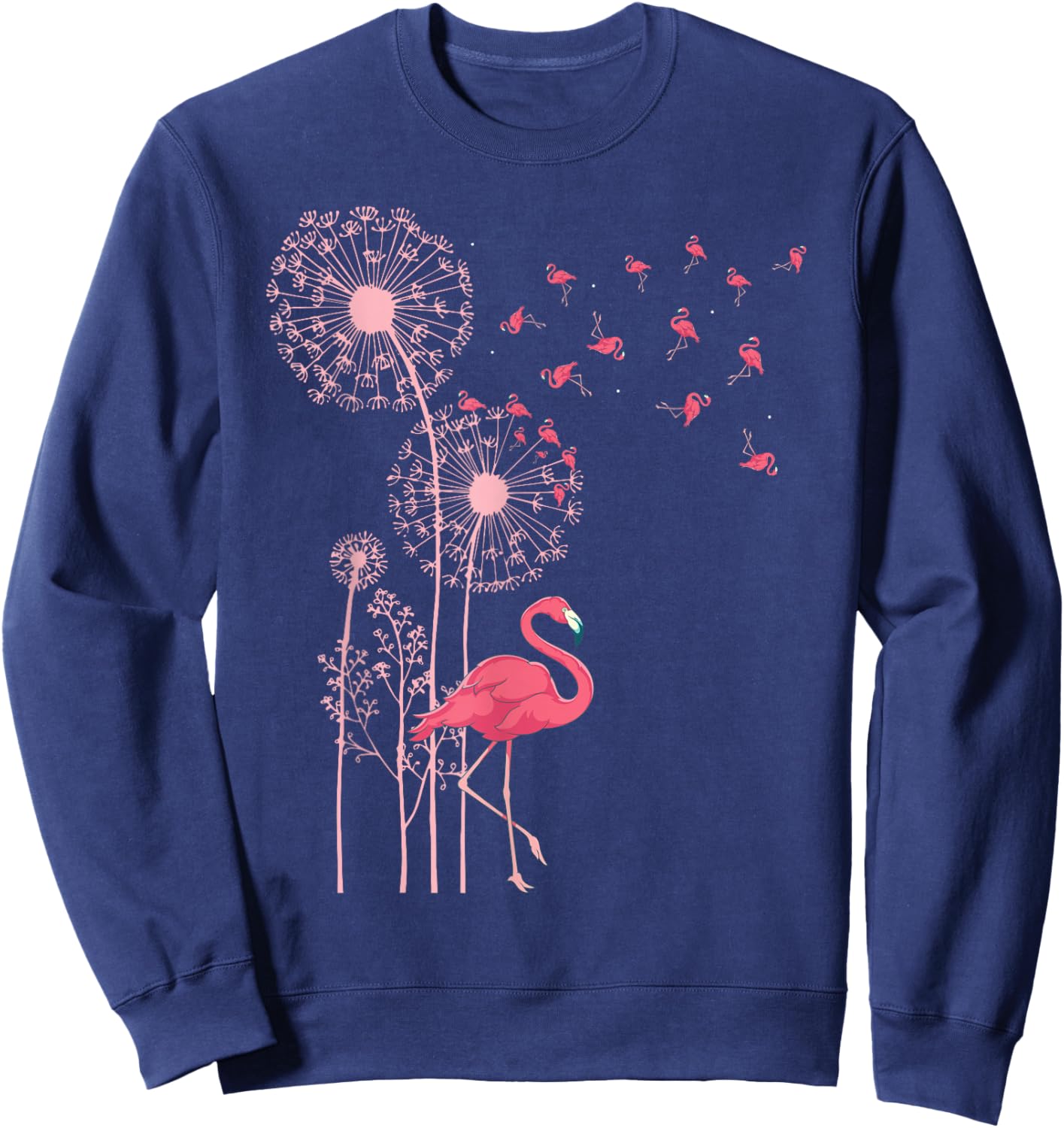 Flower Dandelion Exotic Animal Tropical Bird Pink Flamingo Sweatshirt - Sweatshirt | Navy