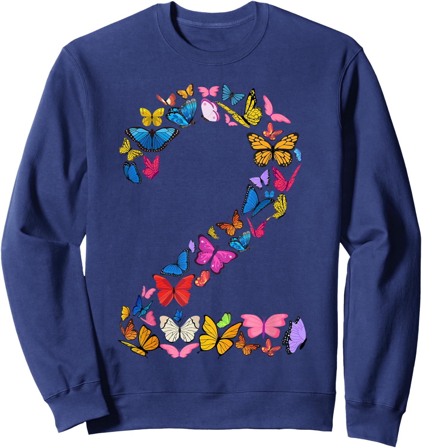 2nd Birthday Butterflies 2 Years Old Girls Butterfly lover Sweatshirt - Sweatshirt | Navy