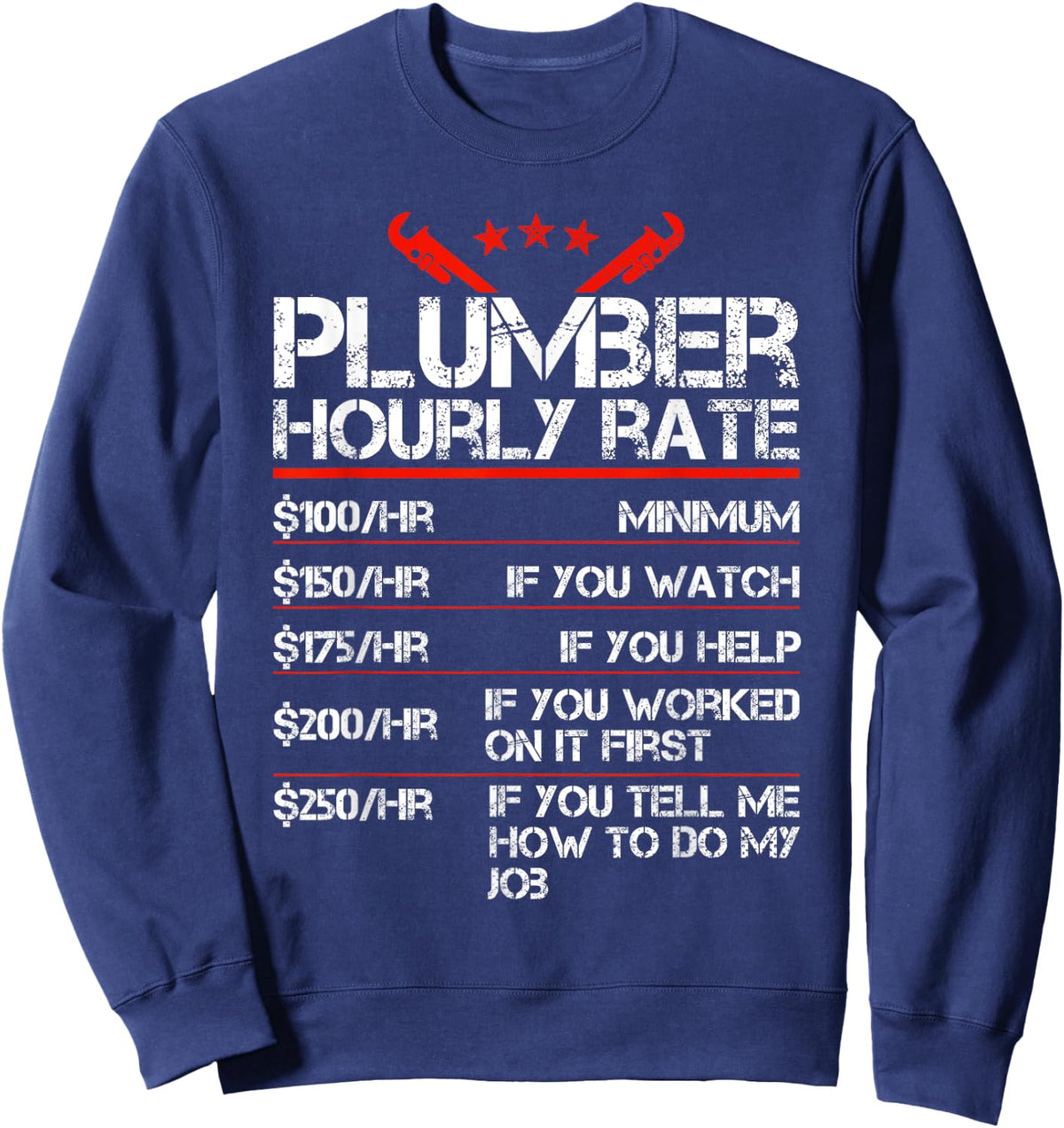 Funny Plumber Gifts Plumber Hourly Labor Rates Plumber Men Sweatshirt - Sweatshirt | Navy