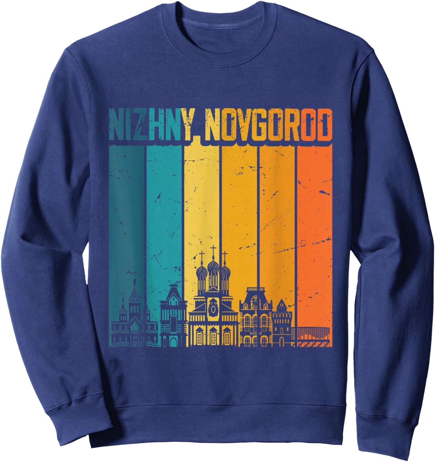 Nizhny Novgorod Russia Retro Vintage Sunset Skyline Sweatshirt - Sweatshirt | Navy