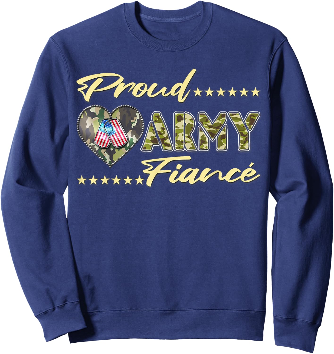 Proud Army Fiance - Camo US Flag Dog Tag Military Lover Gift Sweatshirt - Sweatshirt | Navy