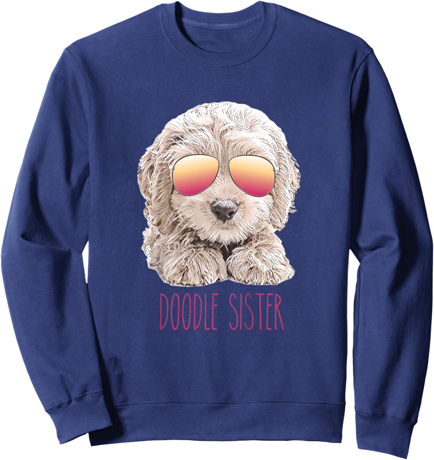 Kids Girls Doodle Sister, Valentine's Day Gift Girl, Cute Dog Sweatshirt - Sweatshirt | Navy