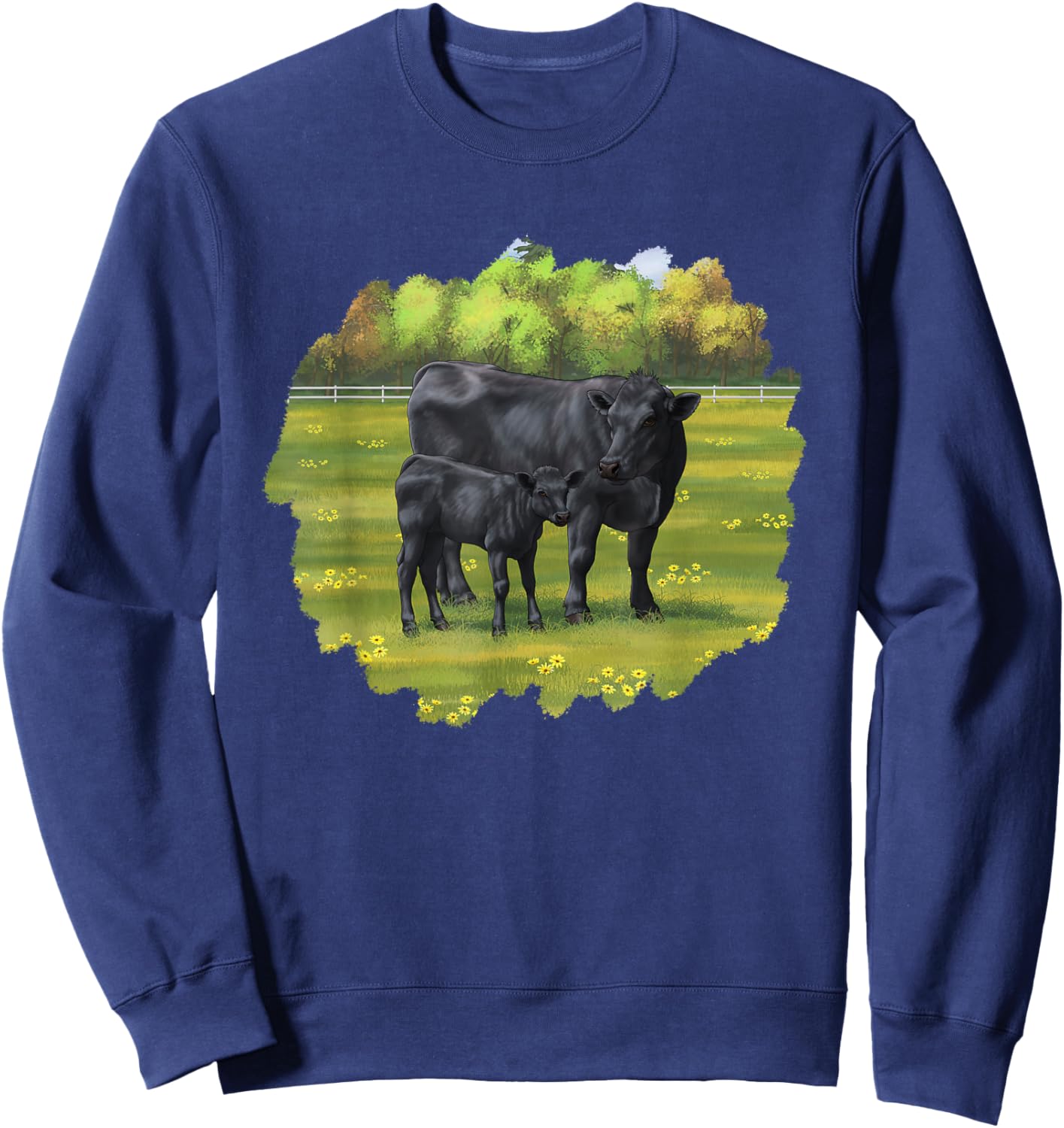 Black Angus Cow & Cute Calf Farm Animals Sweatshirt - Sweatshirt | Navy