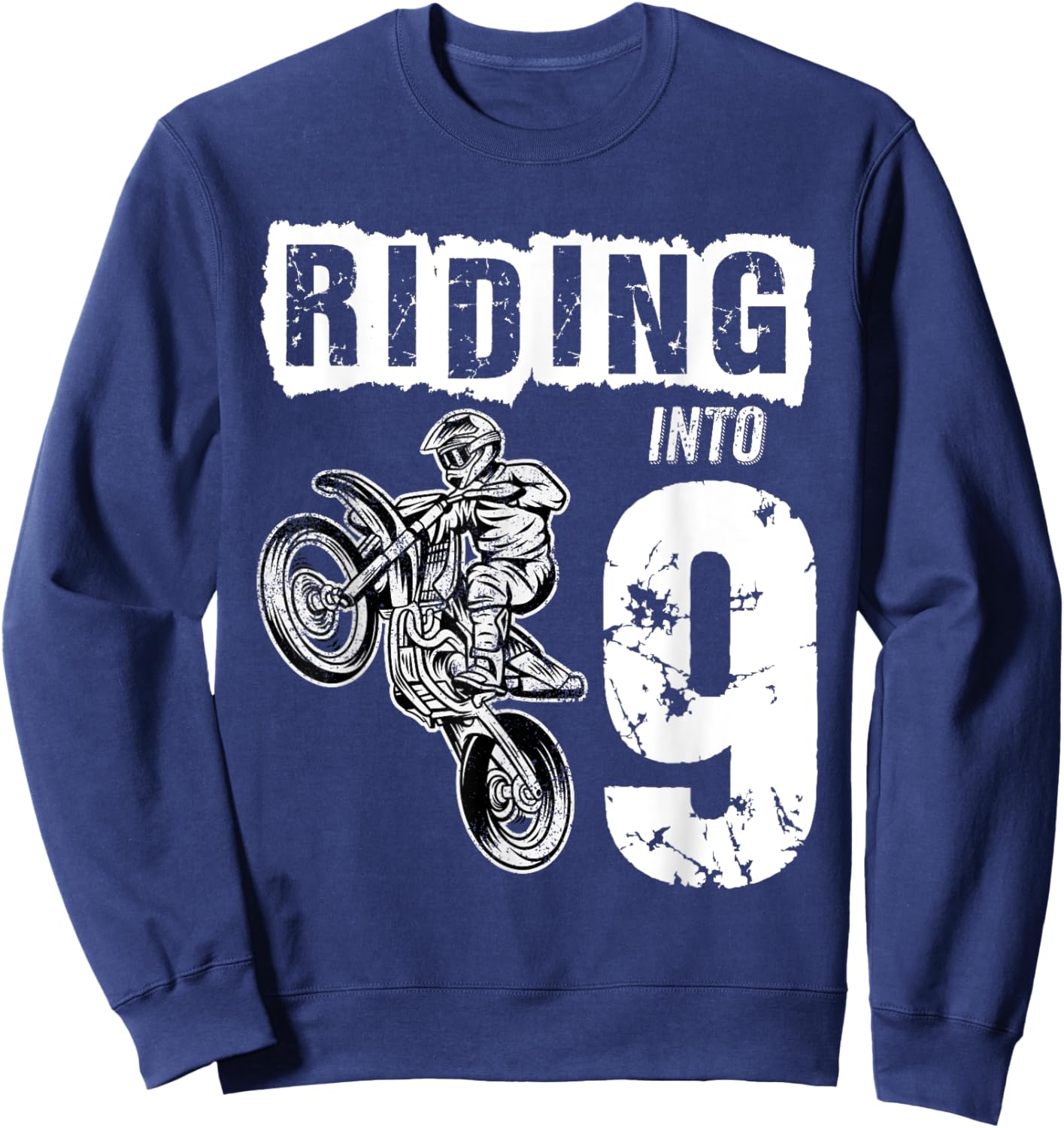 Riding Into 9 Years Old 9th Birthday Boy Dirt Bike Party Sweatshirt - Sweatshirt | Navy