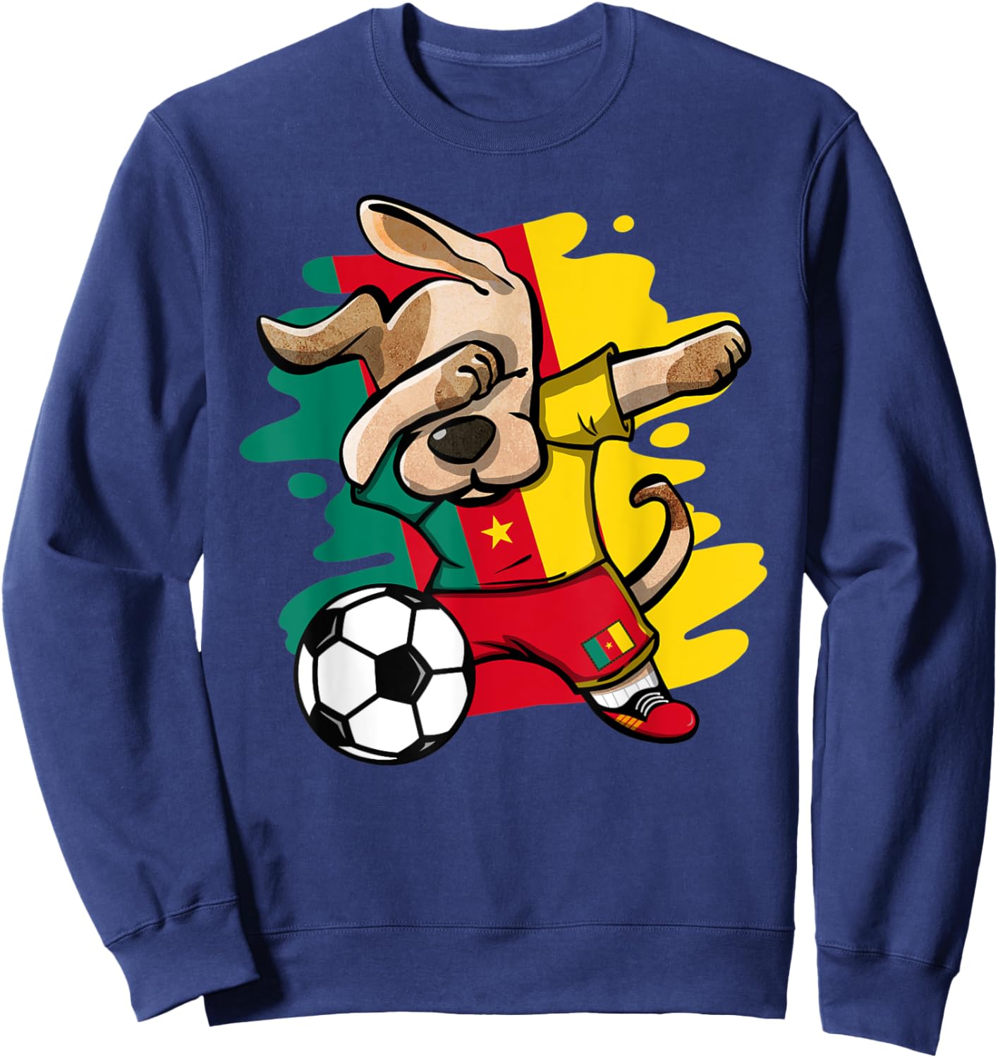 Dabbing Dog Cameroon Soccer Fans Cameroonian Flag Football Men Women Kids Sweatshirt - Sweatshirt | Navy