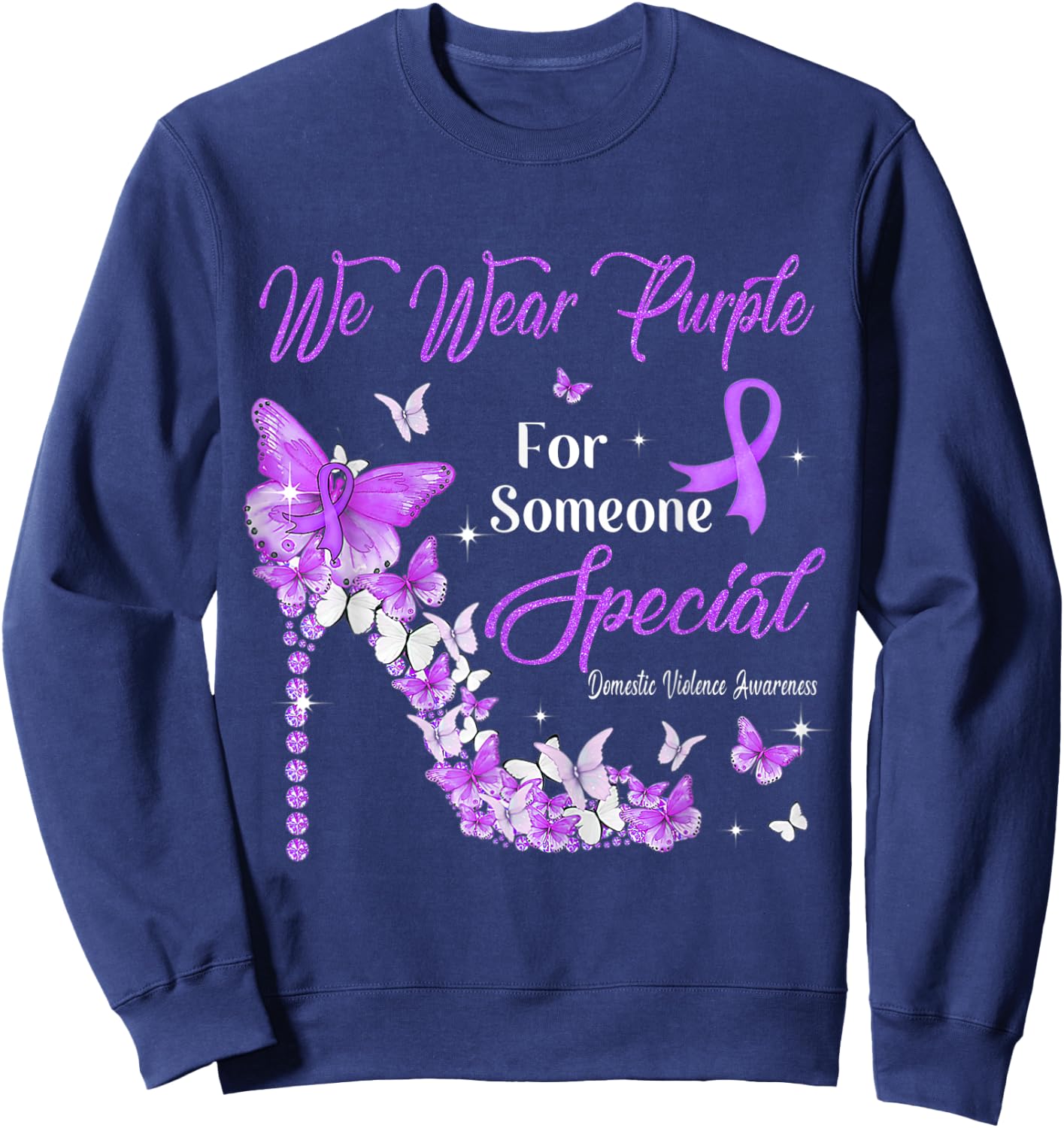 We Wear Purple Butterflies Domestic Violence Awareness Sweatshirt - Sweatshirt | Navy